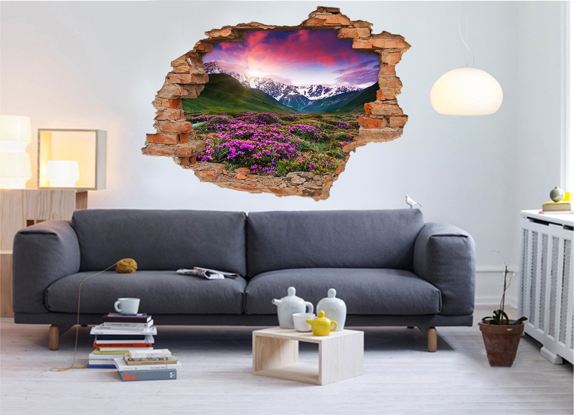 3D Snow Mountains Flowers 205 Broken Wall Murals Wallpaper AJ Wallpaper 