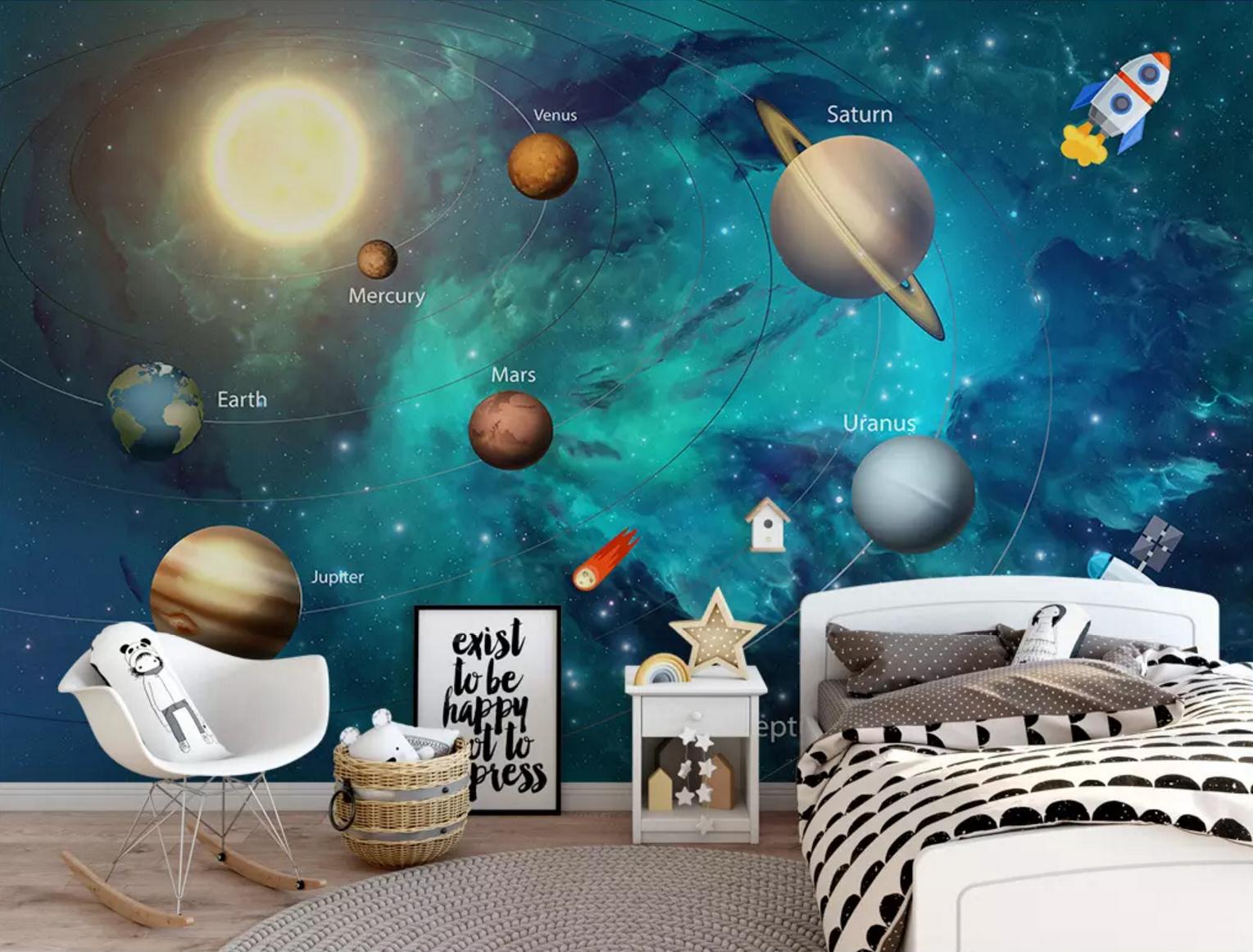 3D Planet Rocket WC397 Wall Murals