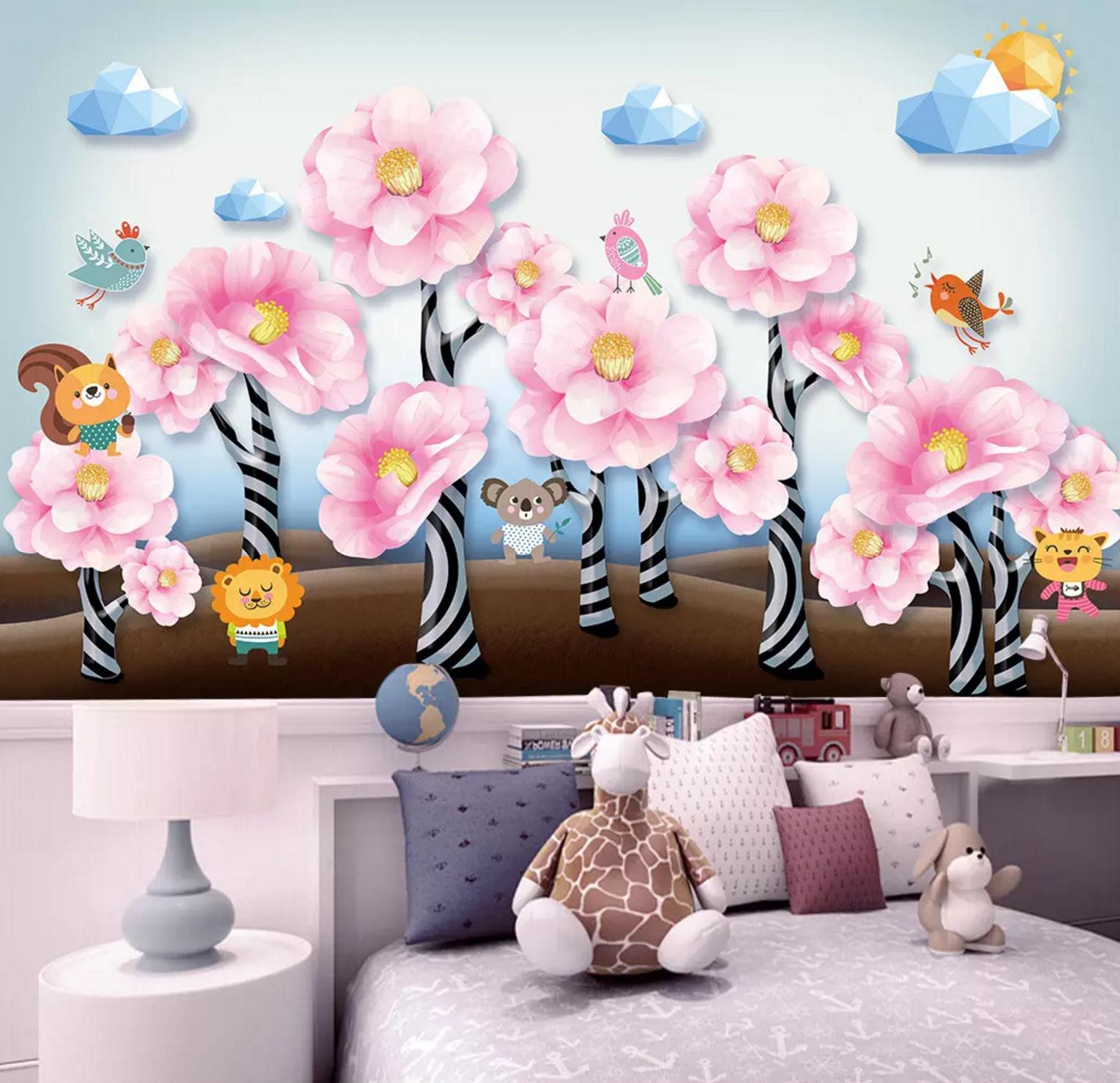 3D Flower Forest Lion WC674 Wall Murals