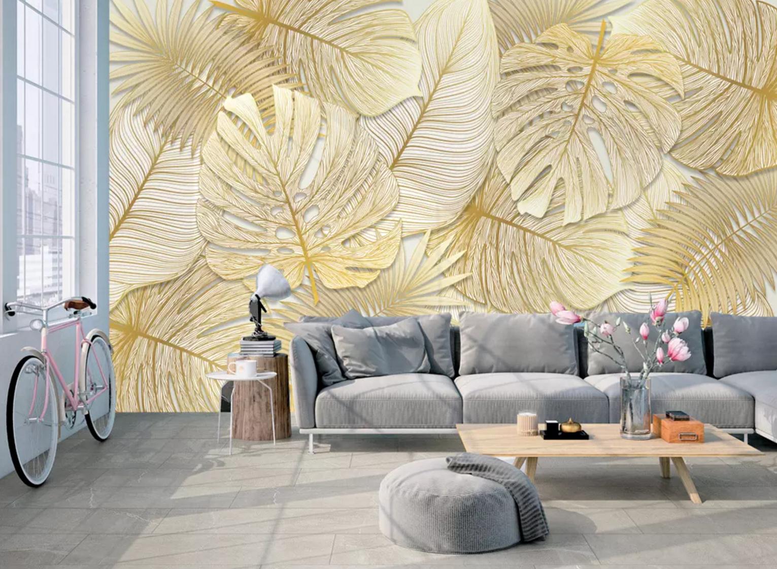 3D Yellow Leaves WC671 Wall Murals