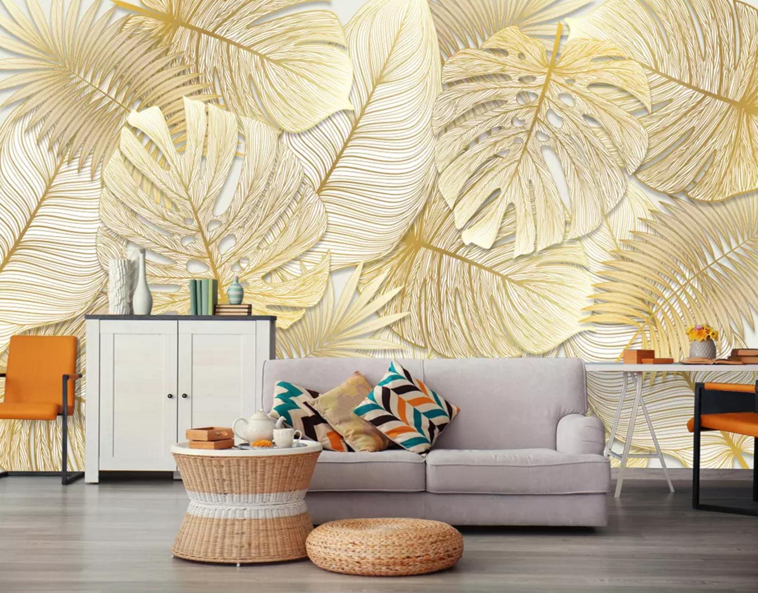 3D Yellow Leaves WC671 Wall Murals