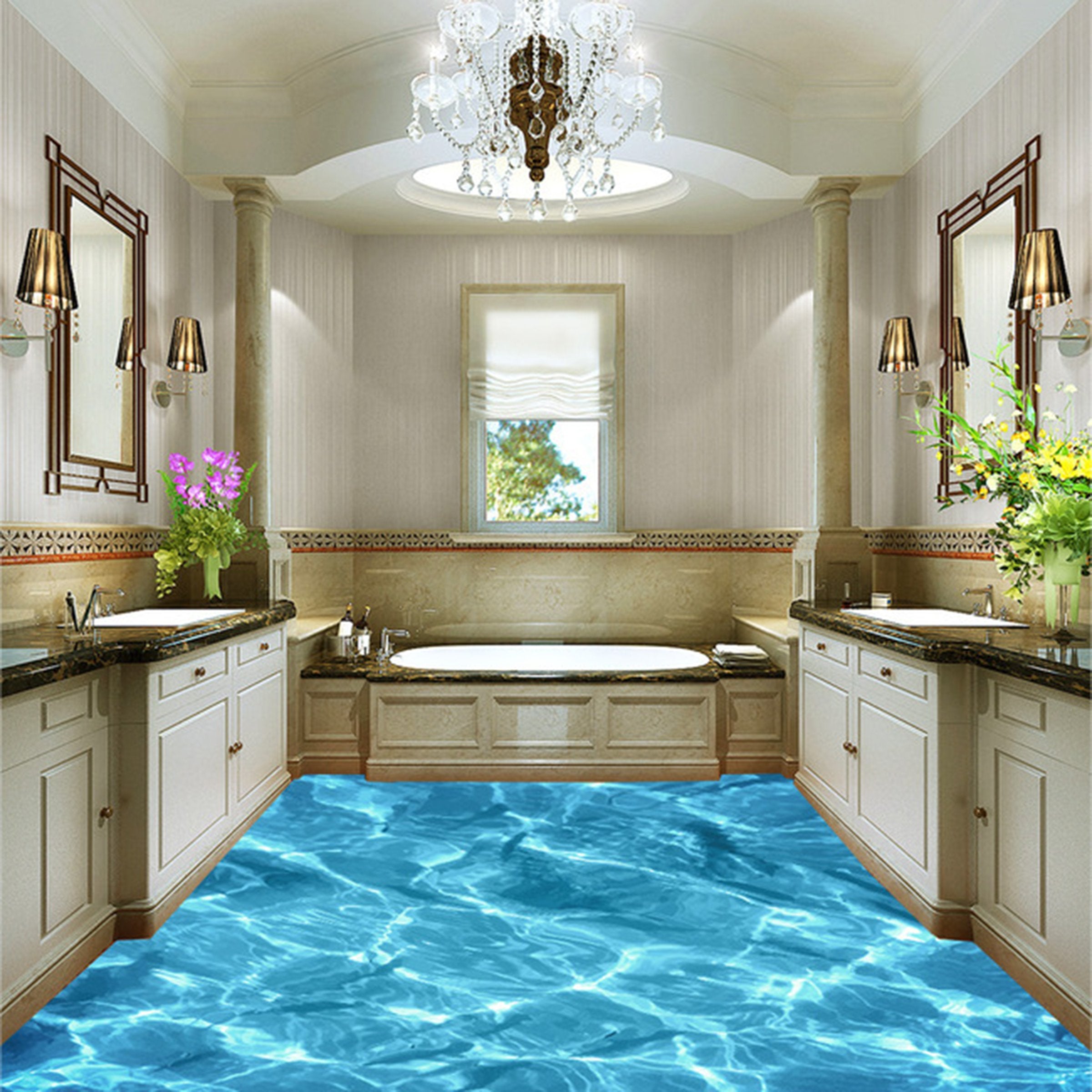 3D Blue Wave WG009 Floor Mural Wallpaper AJ Wallpaper 2 