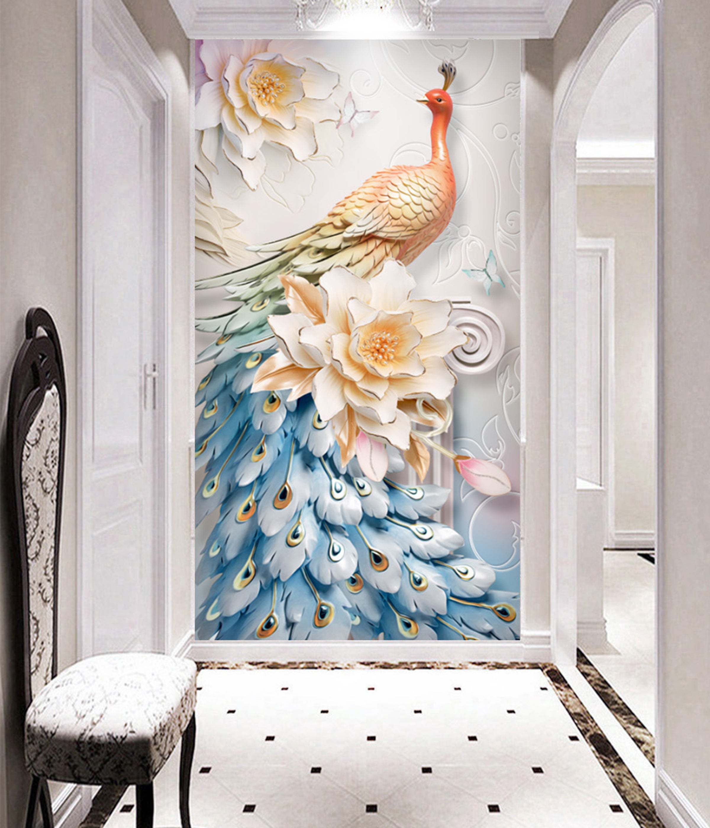 3D Blue Peacock WG018 Wall Murals