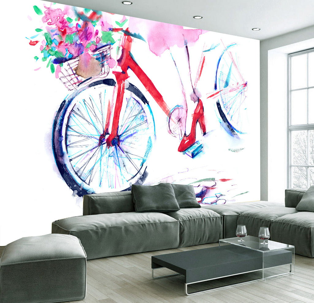 3D Flower Bicycle WG071 Wall Murals