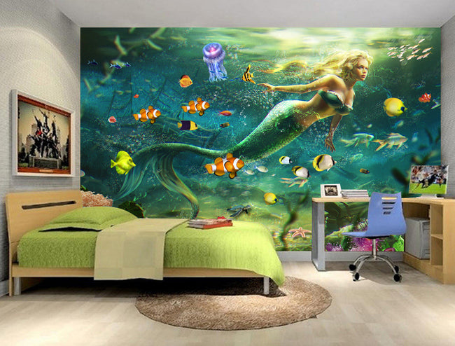 3D Green Mermaid WG369 Wall Murals