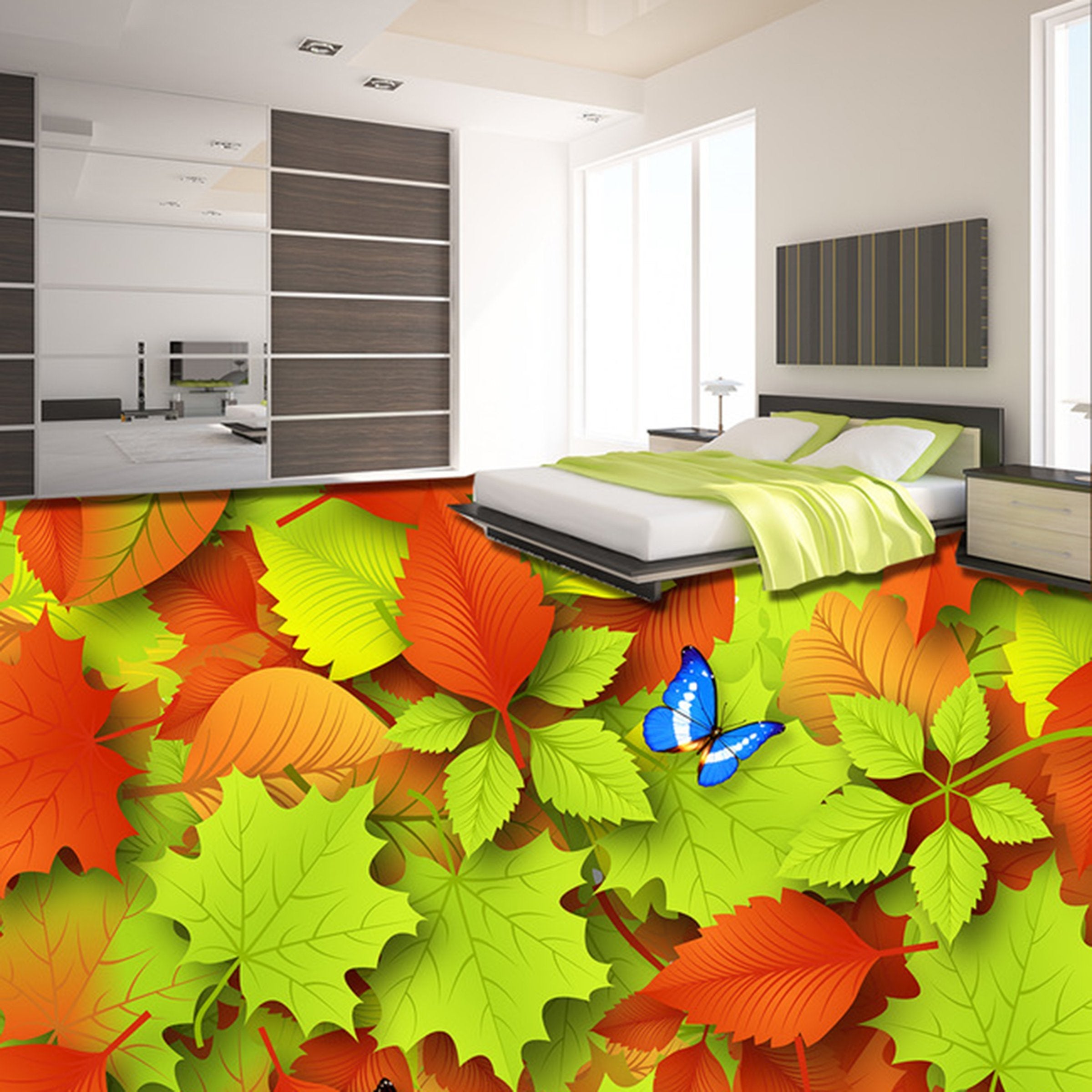 3D Leaf Butterfly WG288 Floor Mural Wallpaper AJ Wallpaper 2 