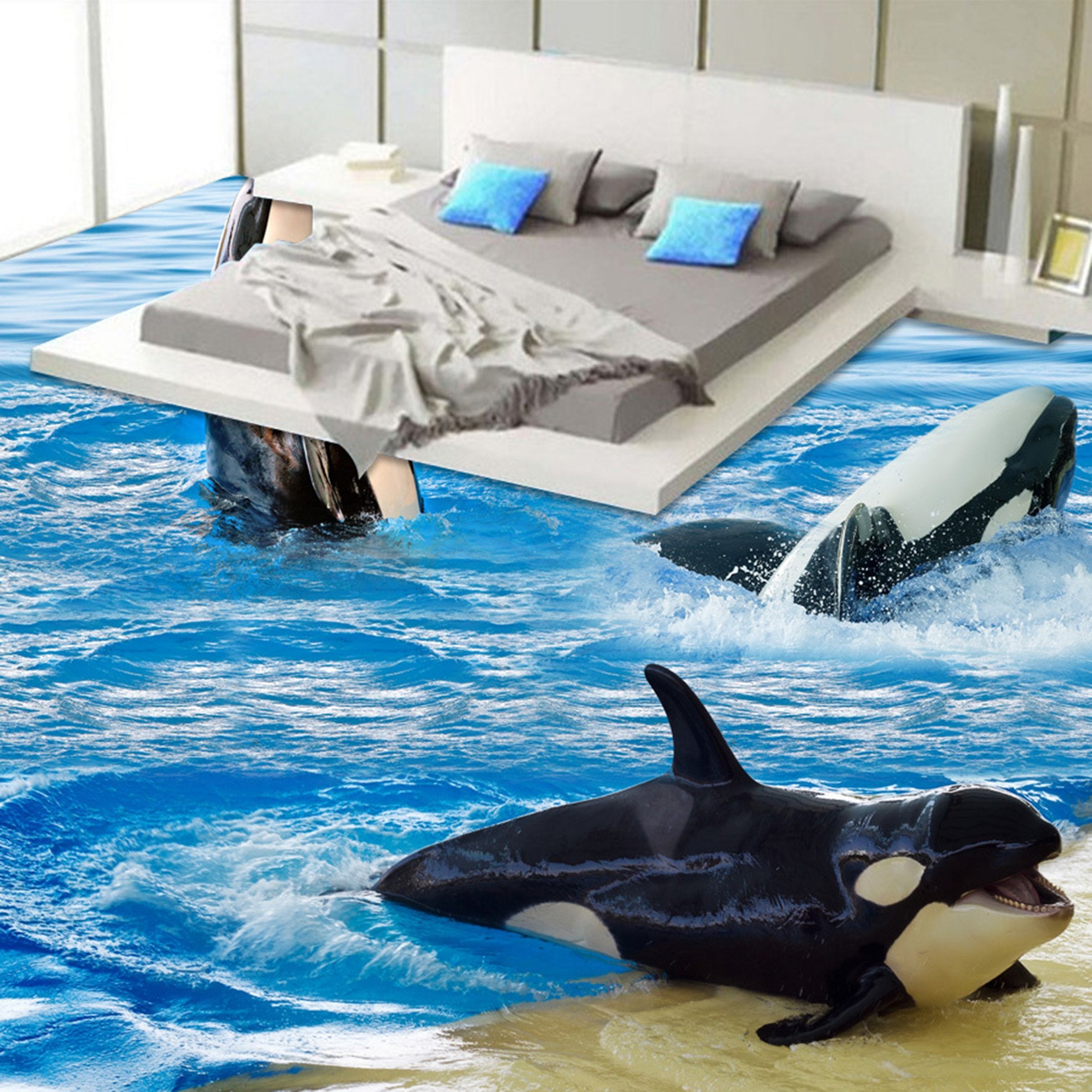 3D Cute Dolphin WG451 Floor Mural Wallpaper AJ Wallpaper 2 