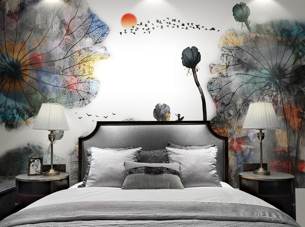 3D Lotus Sun Bird WG086 Wall Murals