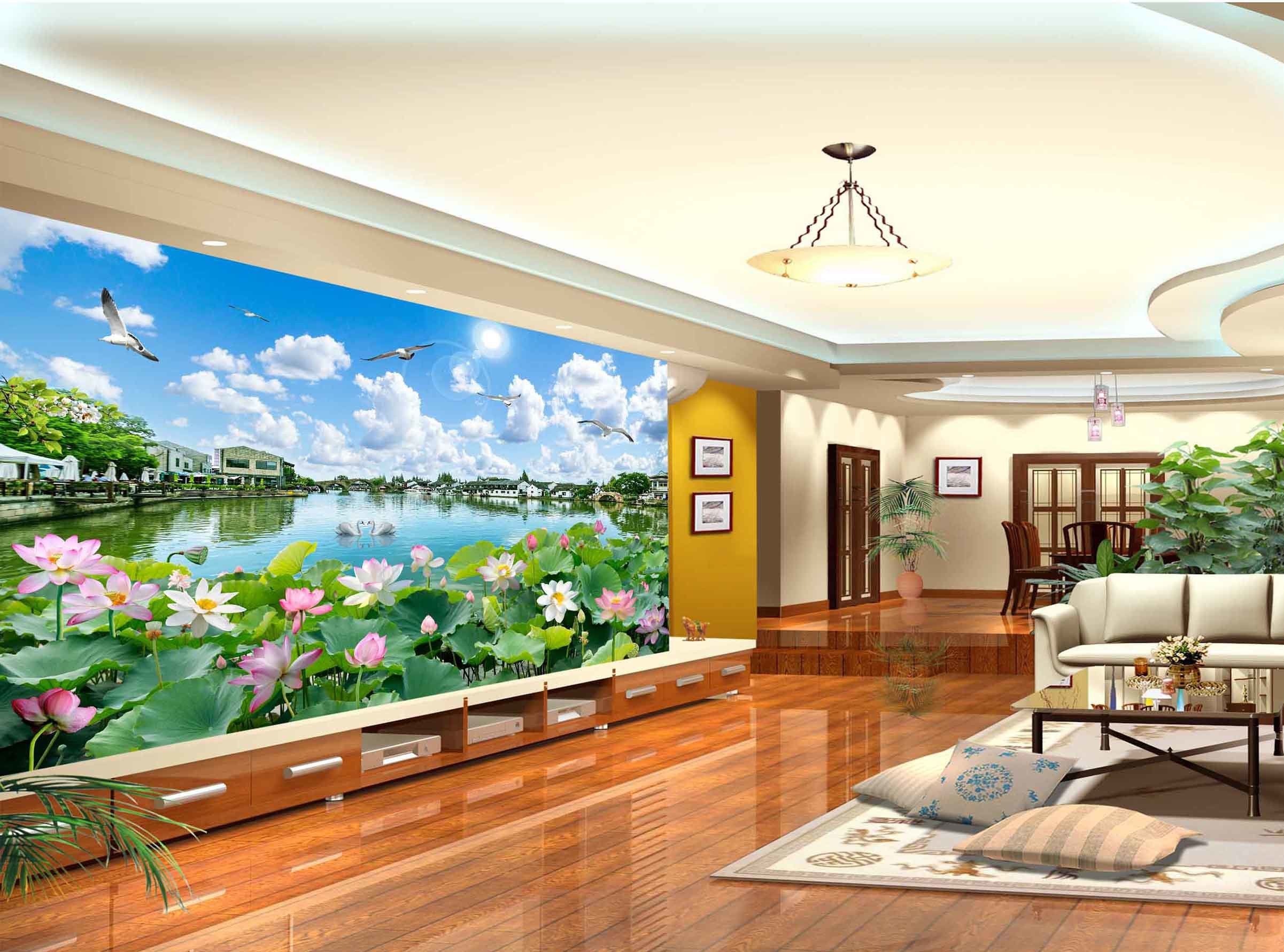 3D Lotus Pond Town 289 Wallpaper AJ Wallpaper 