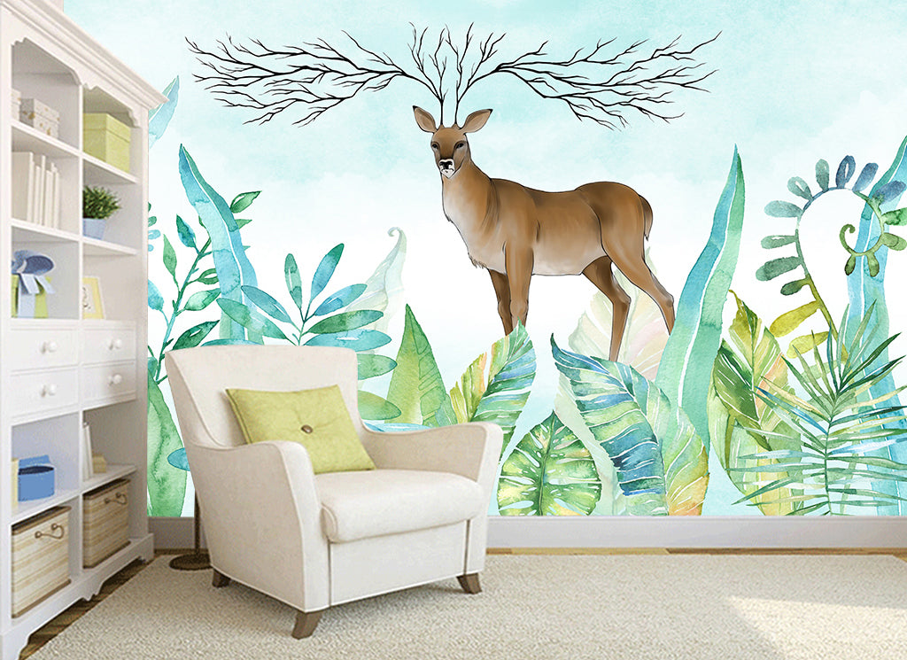 3D Green Grass Deer WG076 Wall Murals