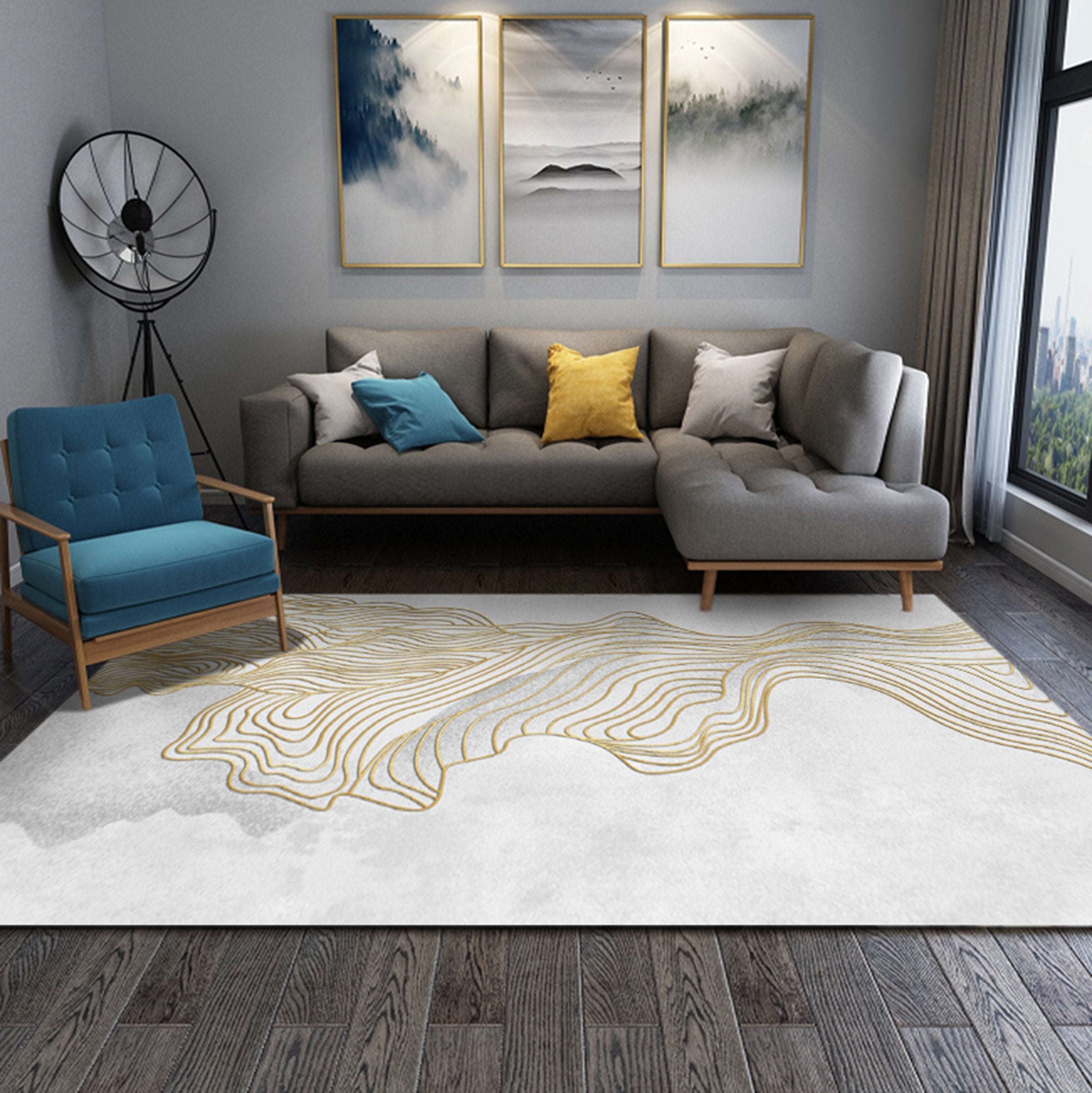 3D Golden Lines WG244 Non Slip Rug Mat Mat AJ Creativity Home 