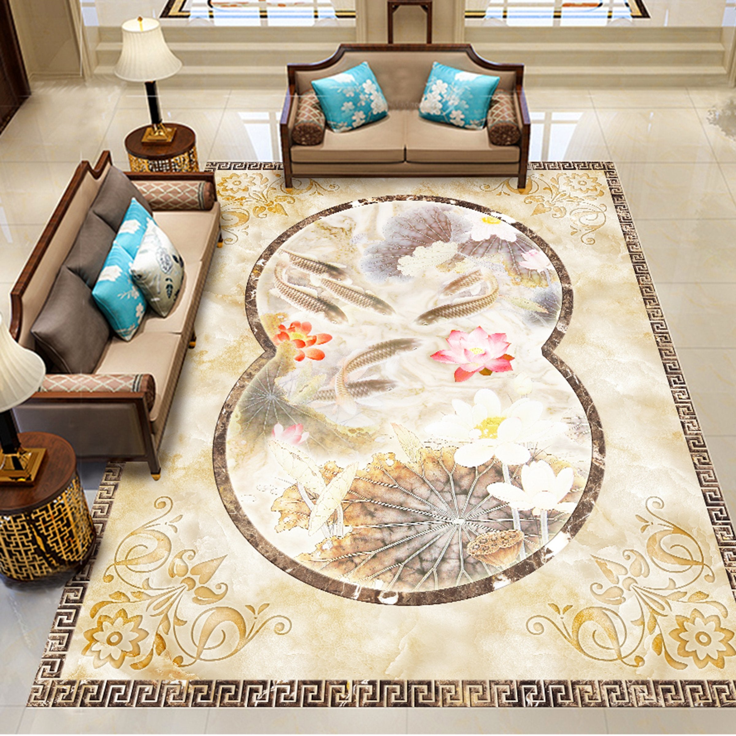 3D Lotus Goldfish WG122 Floor Mural Wallpaper AJ Wallpaper 2 