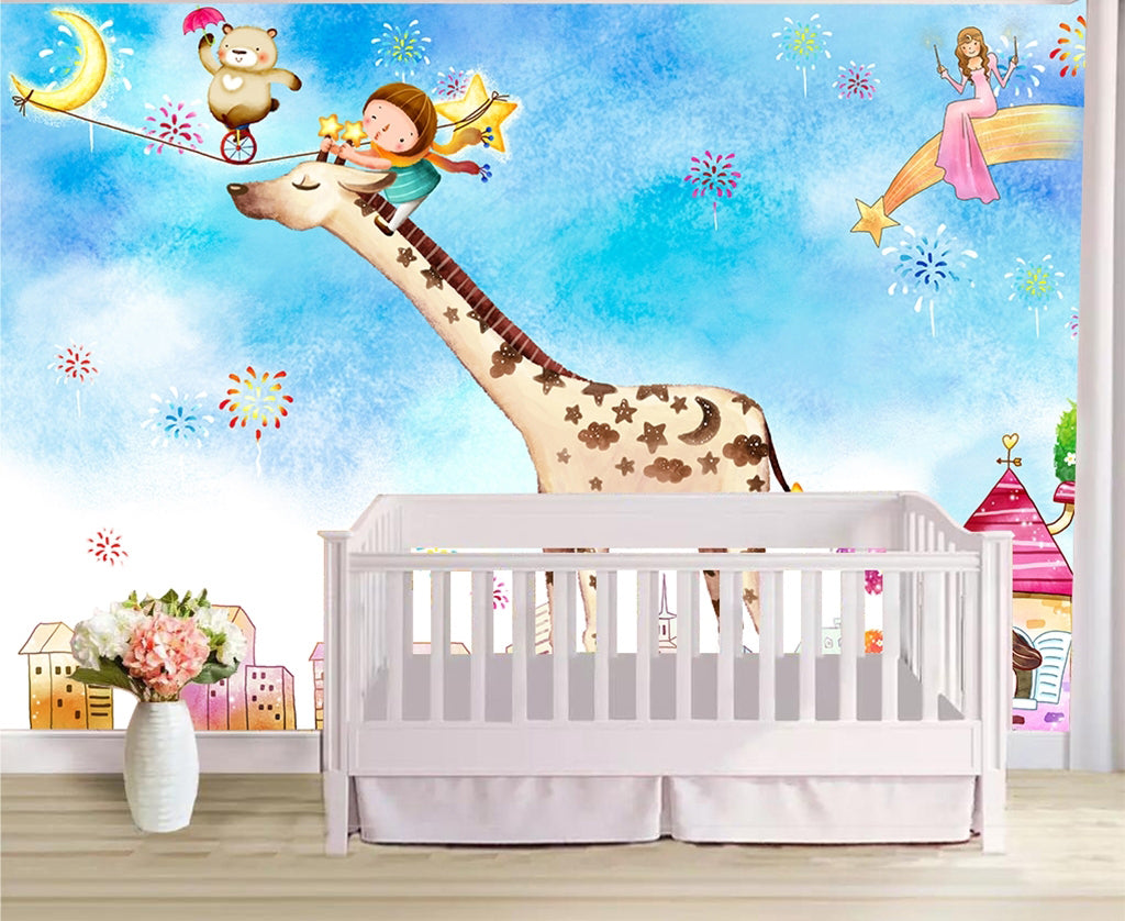 3D Moon Giraffe WG456 Wall Murals