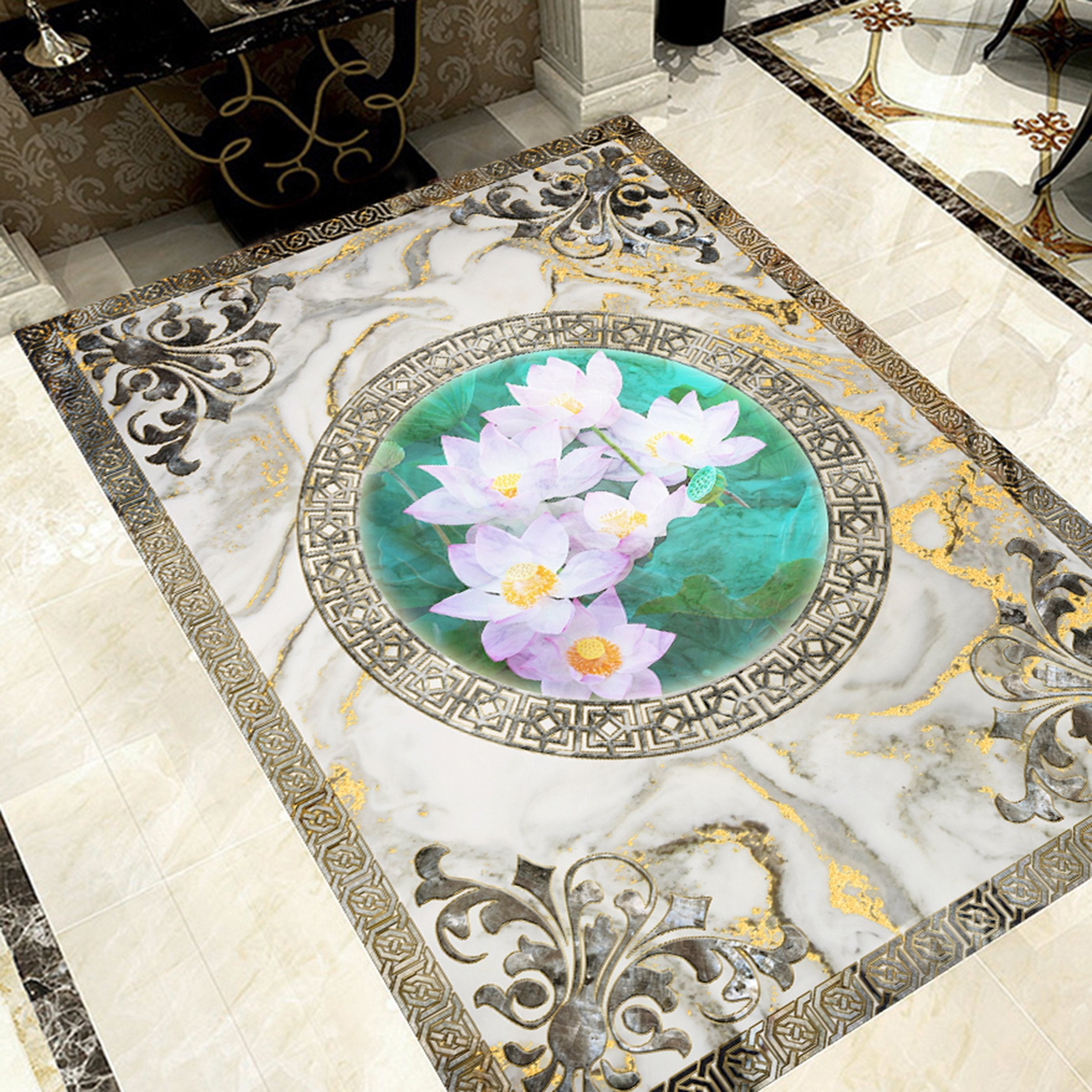 3D Lotus WG752 Floor Mural Wallpaper AJ Wallpaper 2 