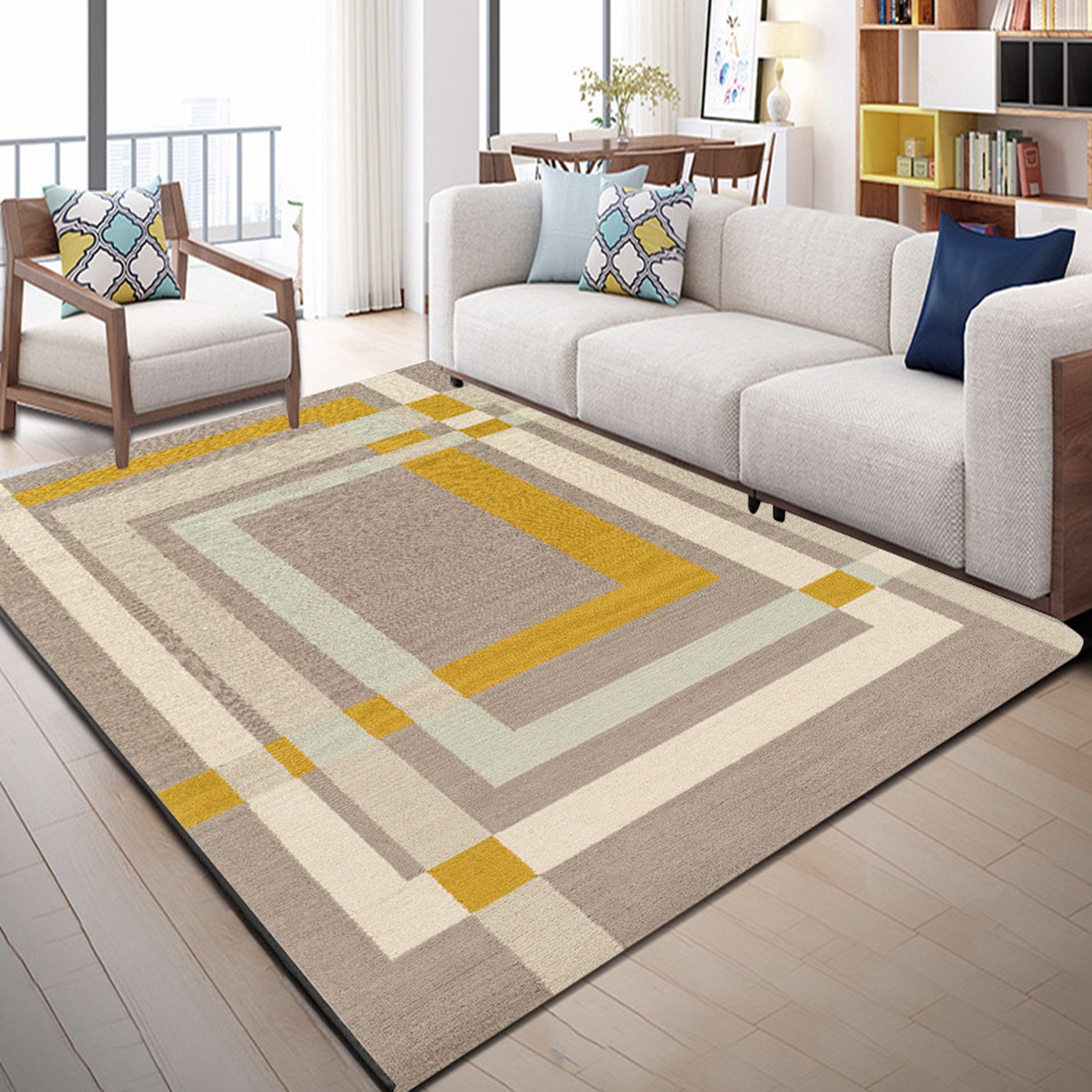 3D Yellow Gray Rectangle WG063 Non Slip Rug Mat Mat AJ Creativity Home 