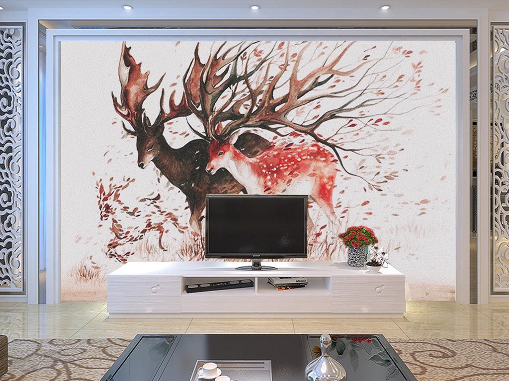 3D Plum Antlers 522 Wall Murals Wallpaper AJ Wallpaper 2 