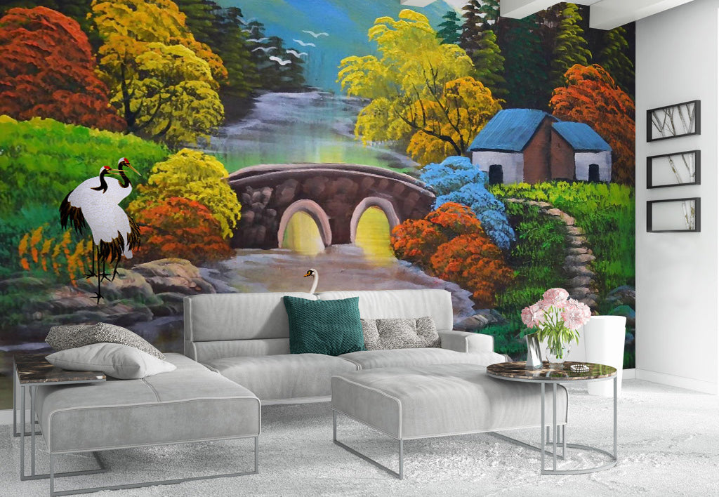 3D Lake Bridge WG110 Wall Murals