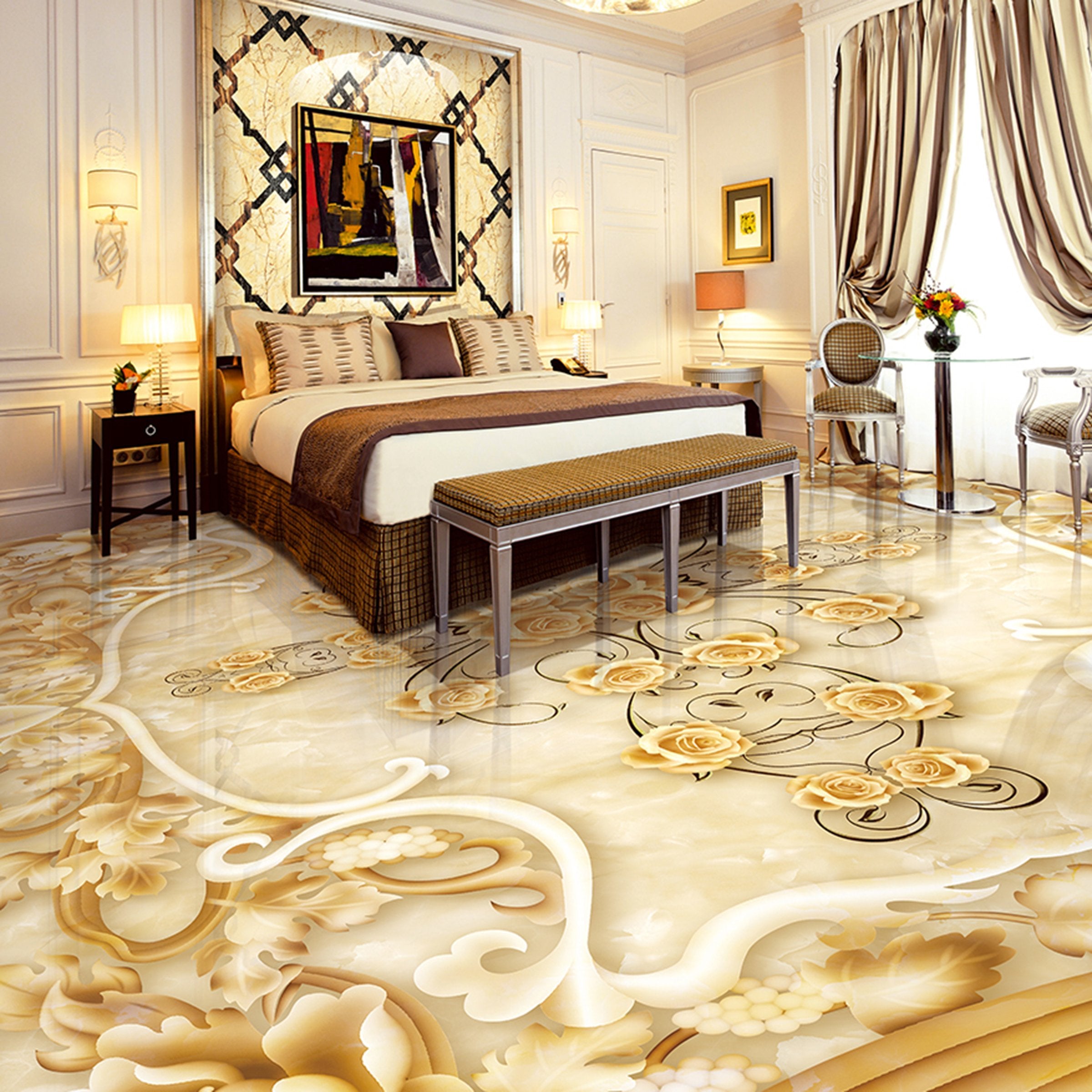 3D Golden Marble Lace WG273 Floor Mural Wallpaper AJ Wallpaper 2 