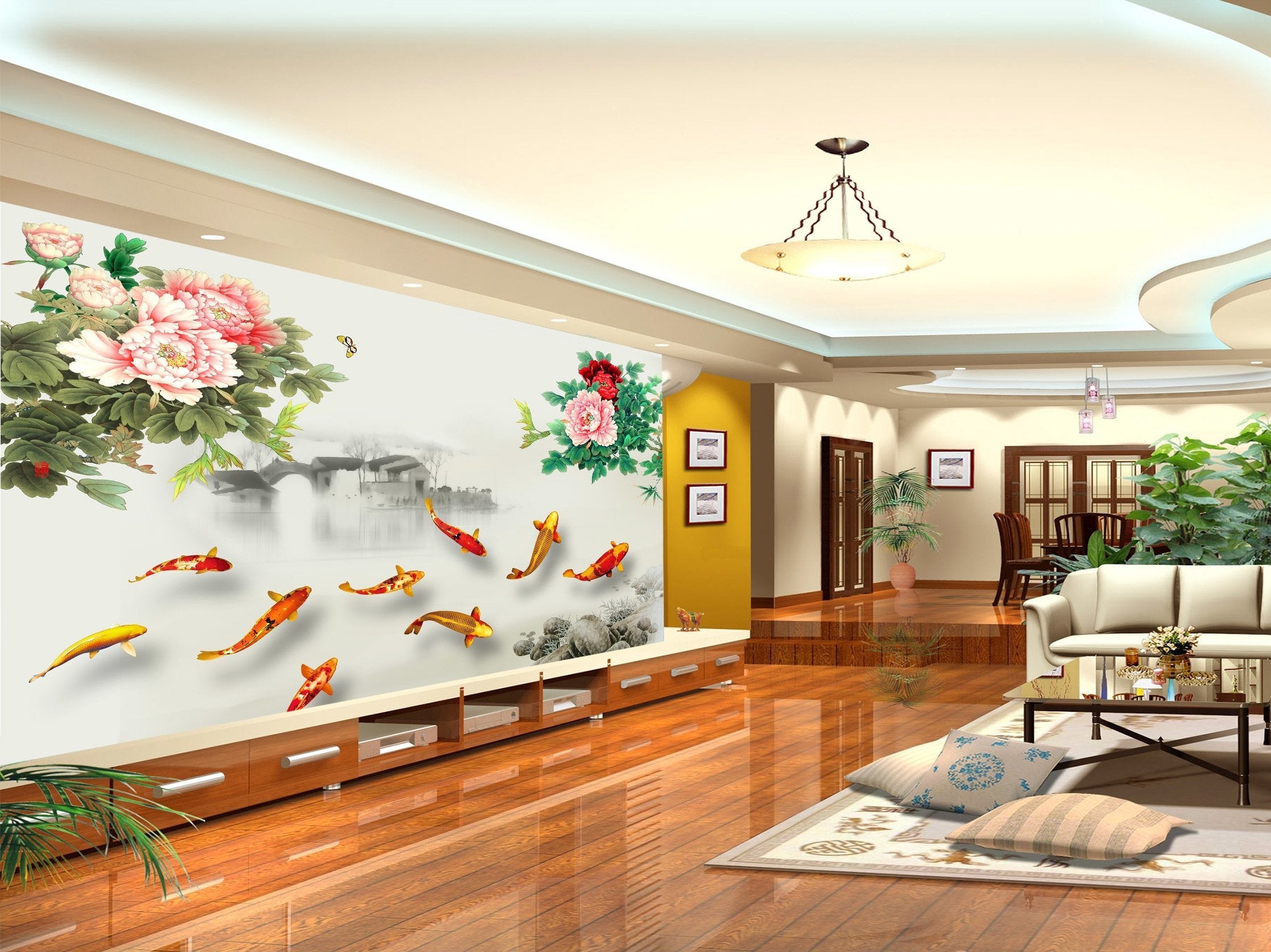 3D Ink Painting Flower Fish 314 Wallpaper AJ Wallpaper 