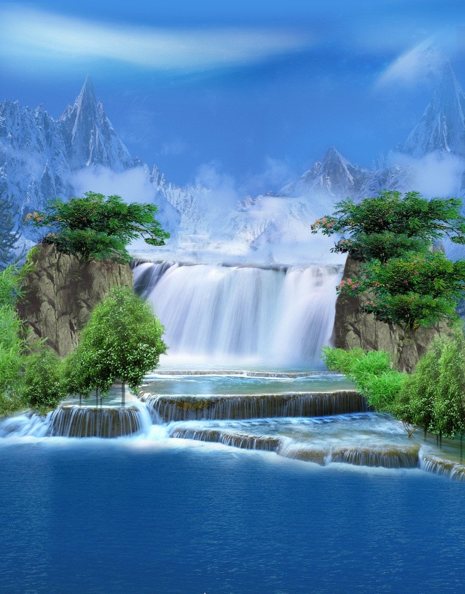 3D Mountains Waterfall Lake 39 Stair Risers Wallpaper AJ Wallpaper 