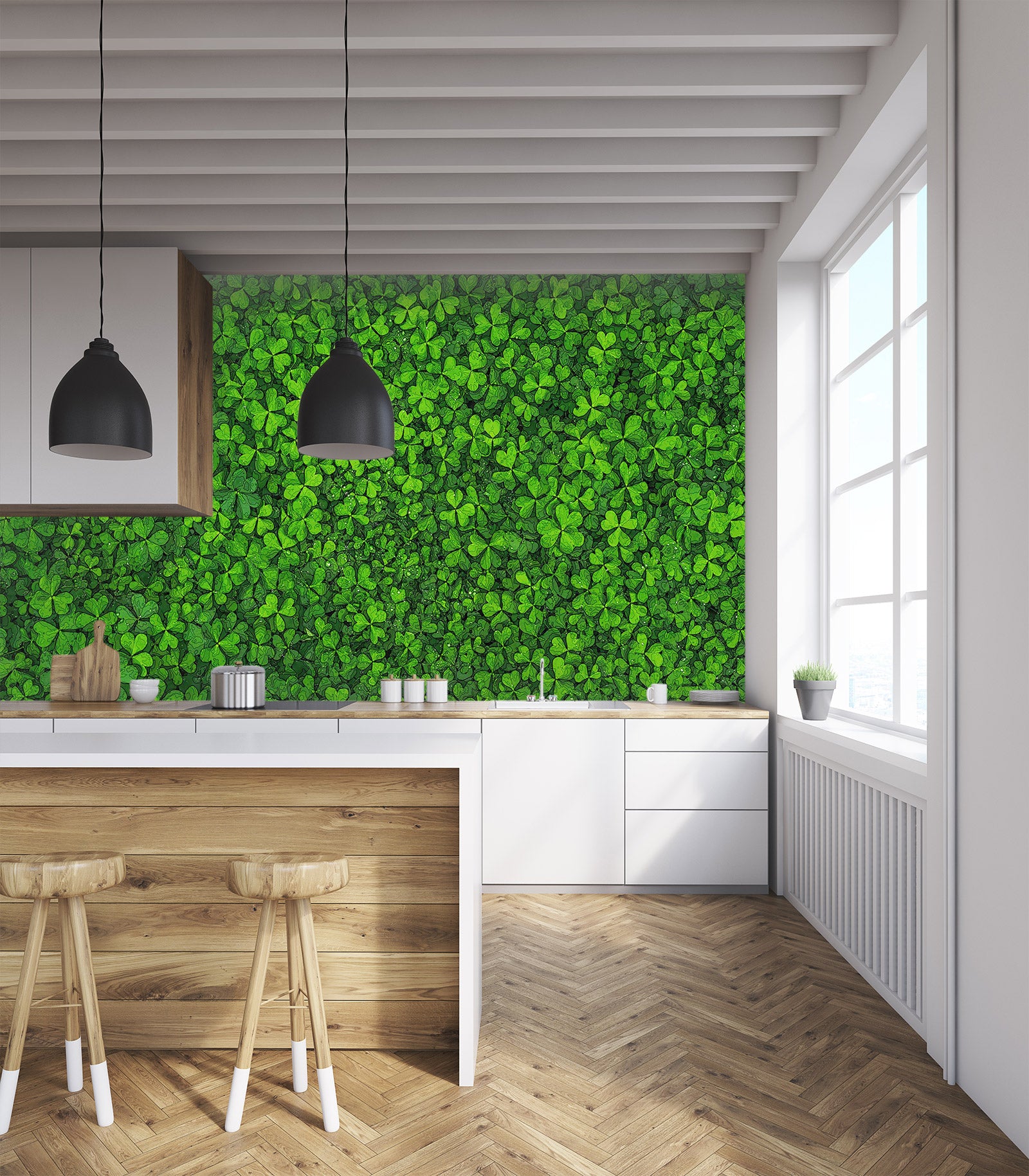 3D Green Leaves 9137 Alius Herb Wall Mural Wall Murals