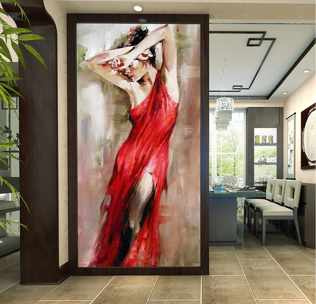 3D Red Dress Girl WG116 Wall Murals