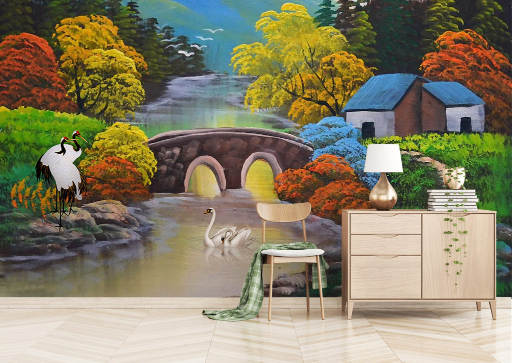 3D Lake Bridge WG110 Wall Murals