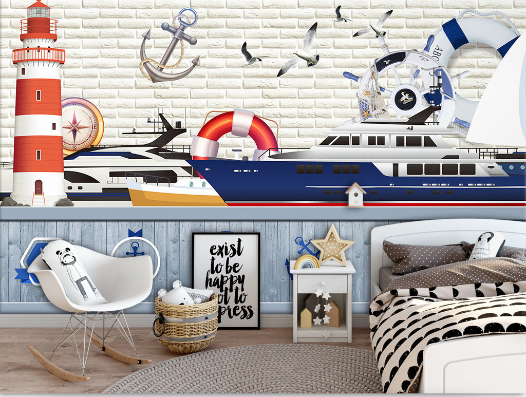 3D Lighthouse Ship WG435 Wall Murals