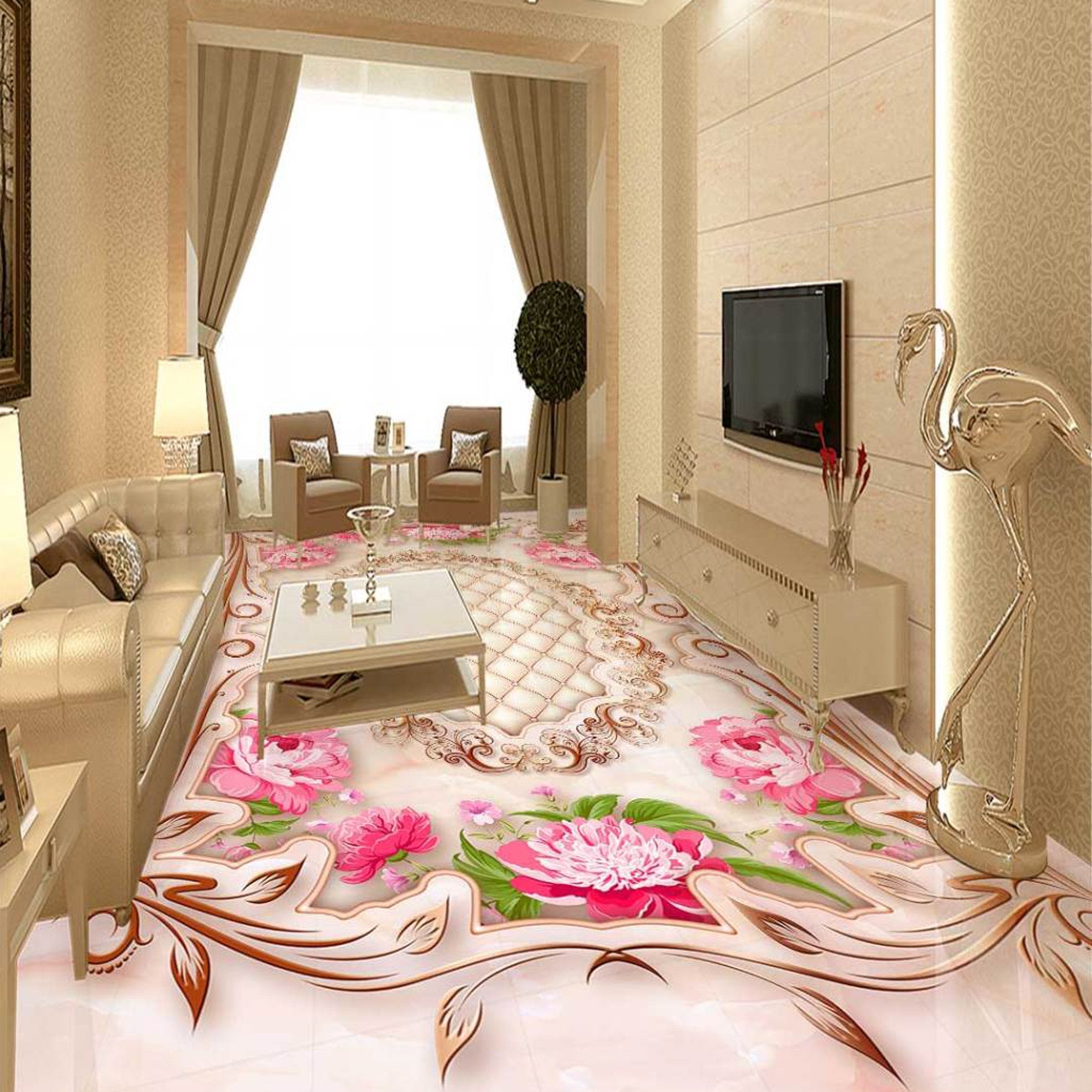 3D Pink Flowers WG064 Floor Mural Wallpaper AJ Wallpaper 2 