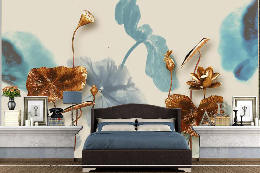 3D Golden Lotus WG087 Wall Murals