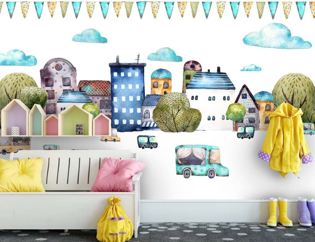 3D Cartoon Building WG200 Wall Murals