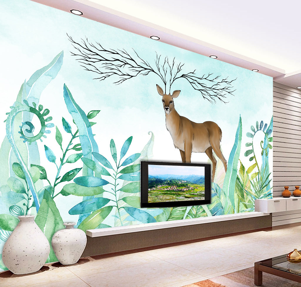 3D Green Grass Deer WG076 Wall Murals