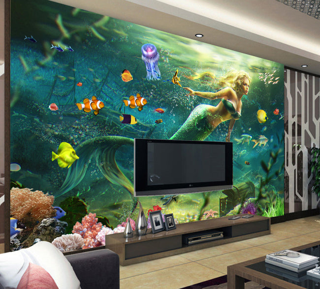 3D Green Mermaid WG369 Wall Murals