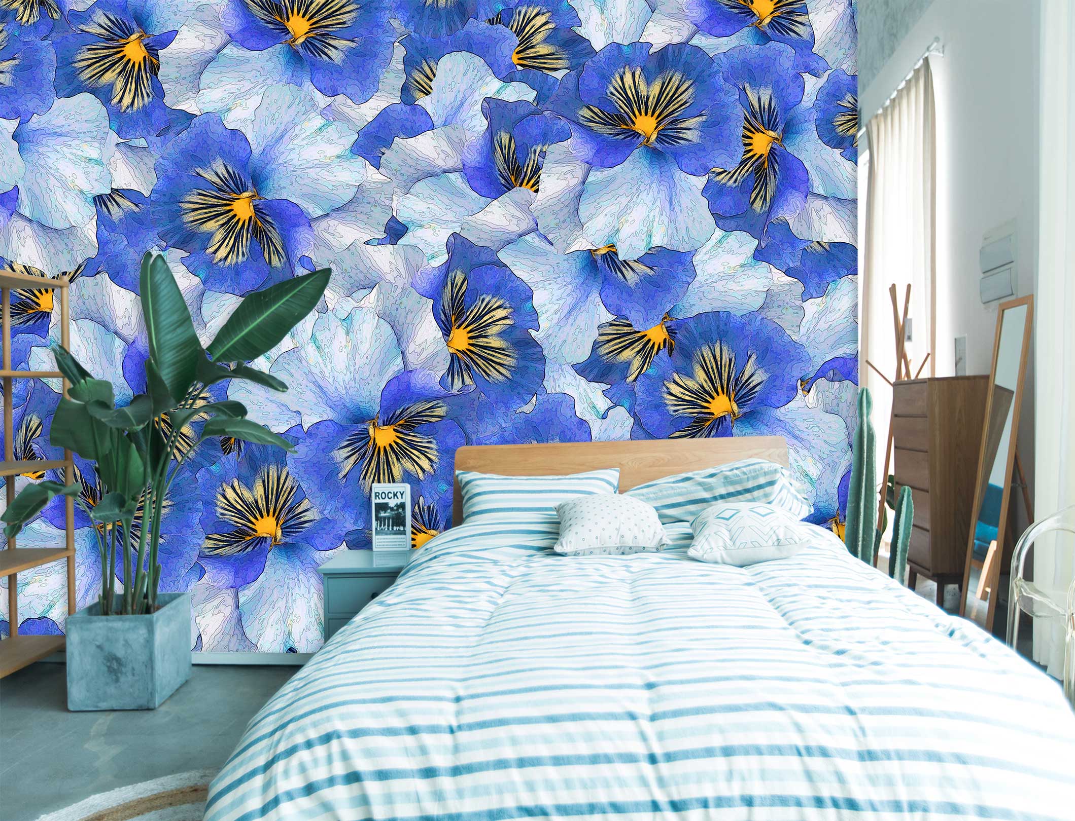 3D Blue Flowers Pattern 9118 Alius Herb Wall Mural Wall Murals