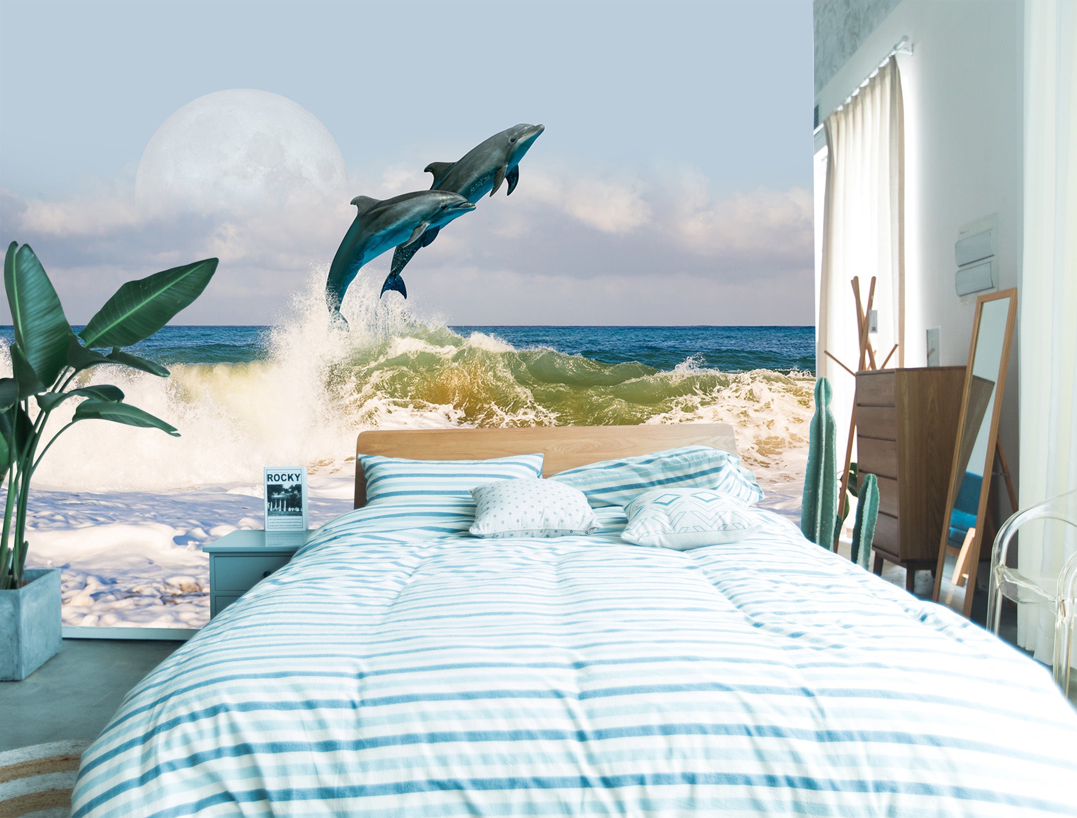 3D Moon Dolphin 237 Wall Murals