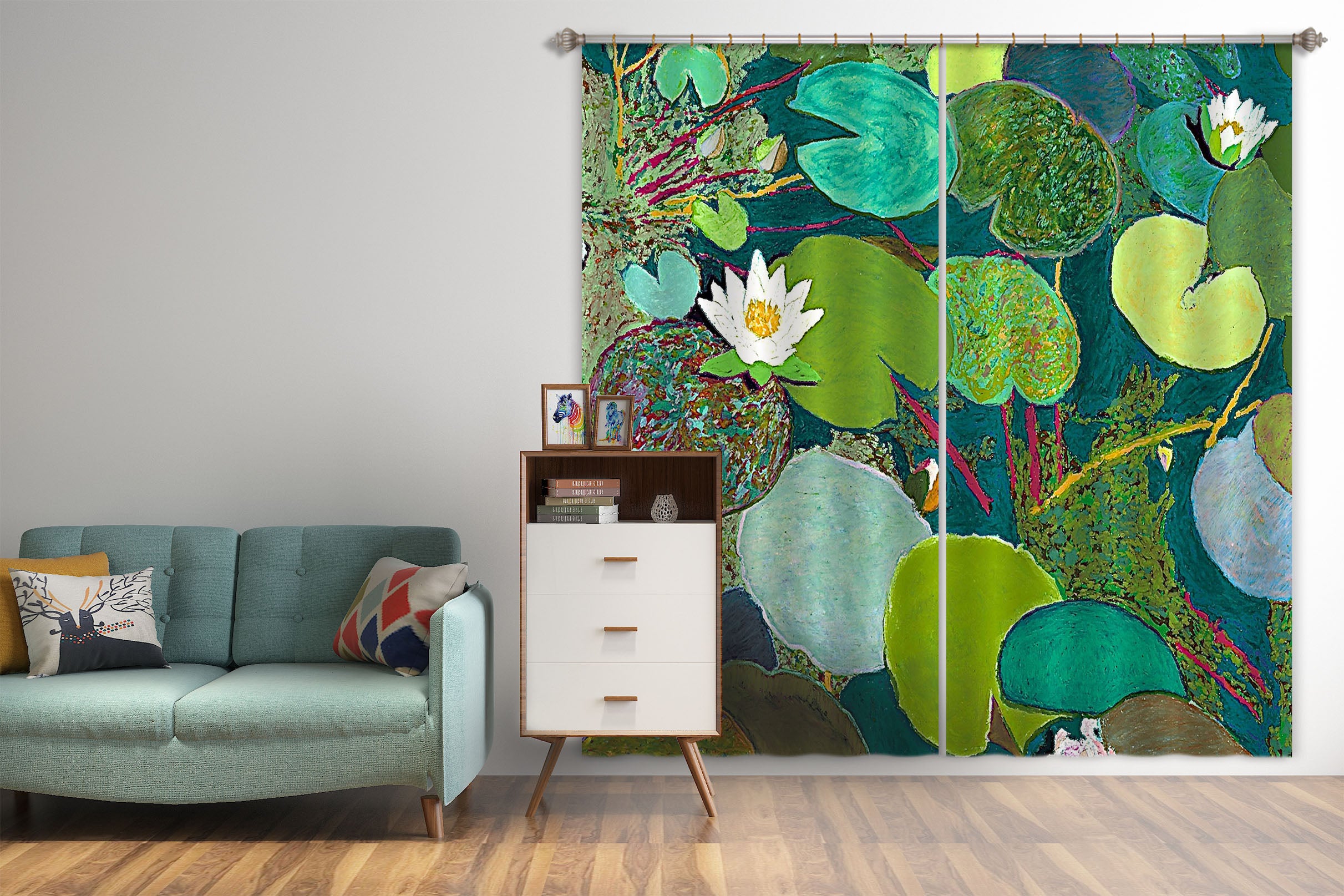 3D Lotus Pond 227 Allan P. Friedlander Curtain Curtains Drapes