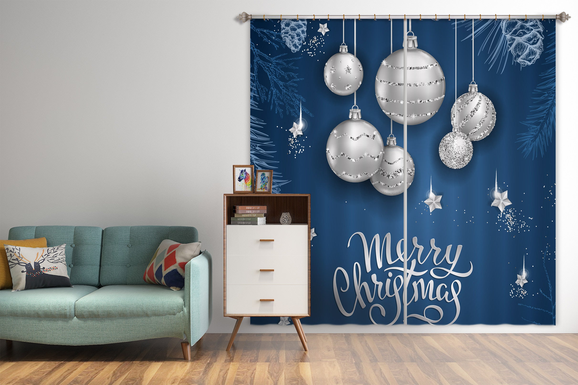 3D White Ball 53123 Christmas Curtains Drapes Xmas