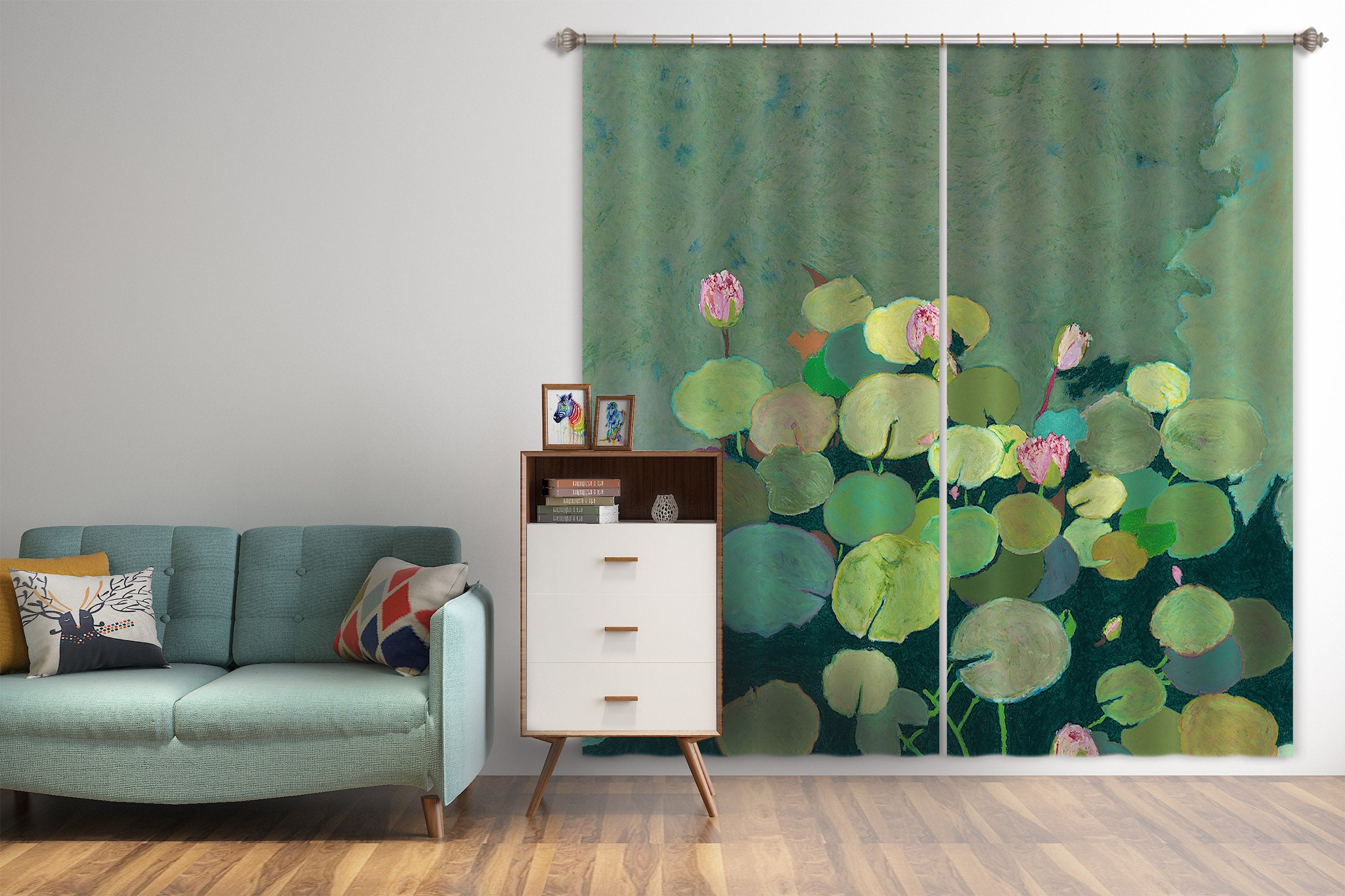 3D Lotus Pond 276 Allan P. Friedlander Curtain Curtains Drapes