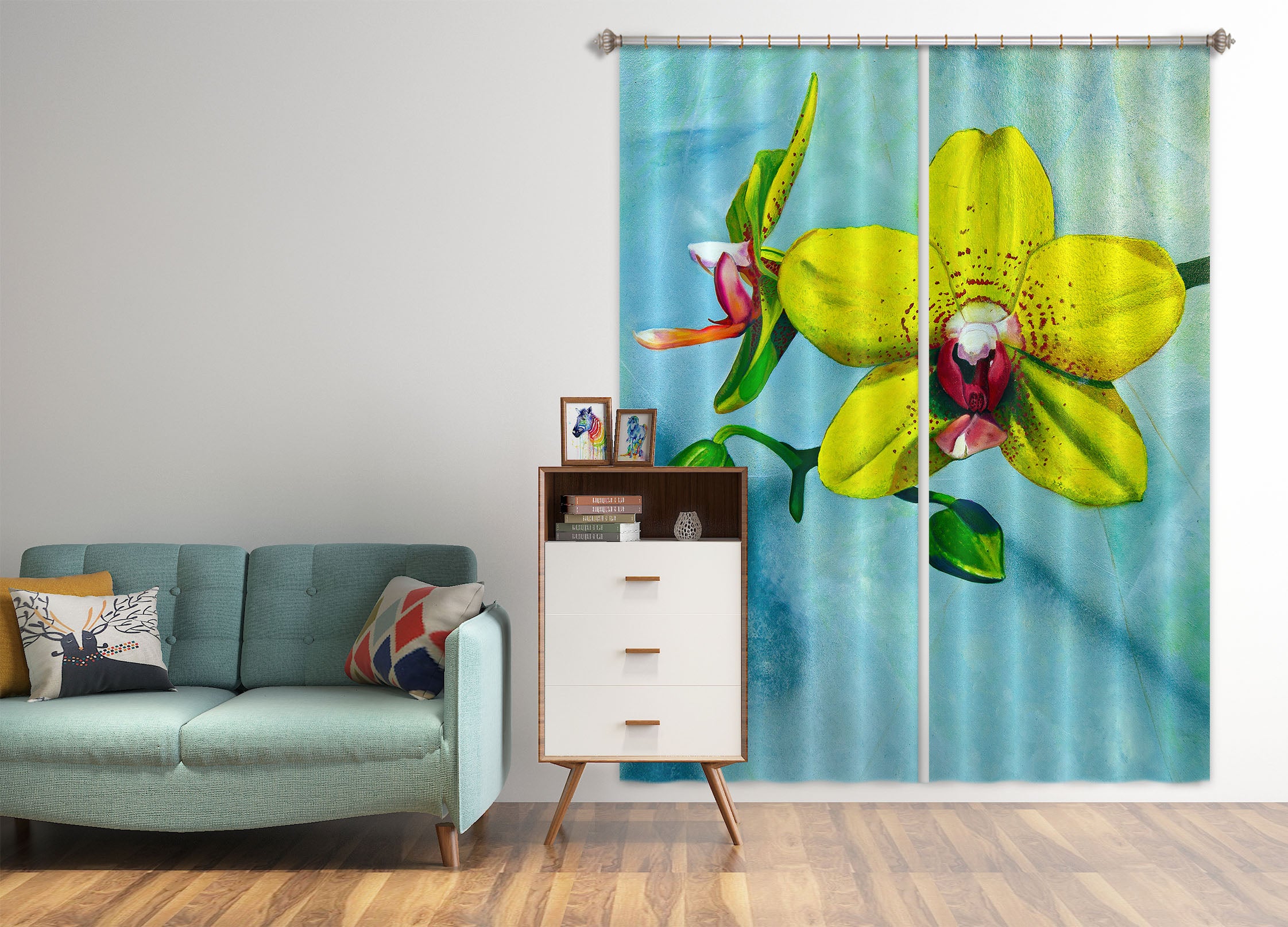 3D Yellow Flower 11035 Matthew Holden Bates Curtain Curtains Drapes