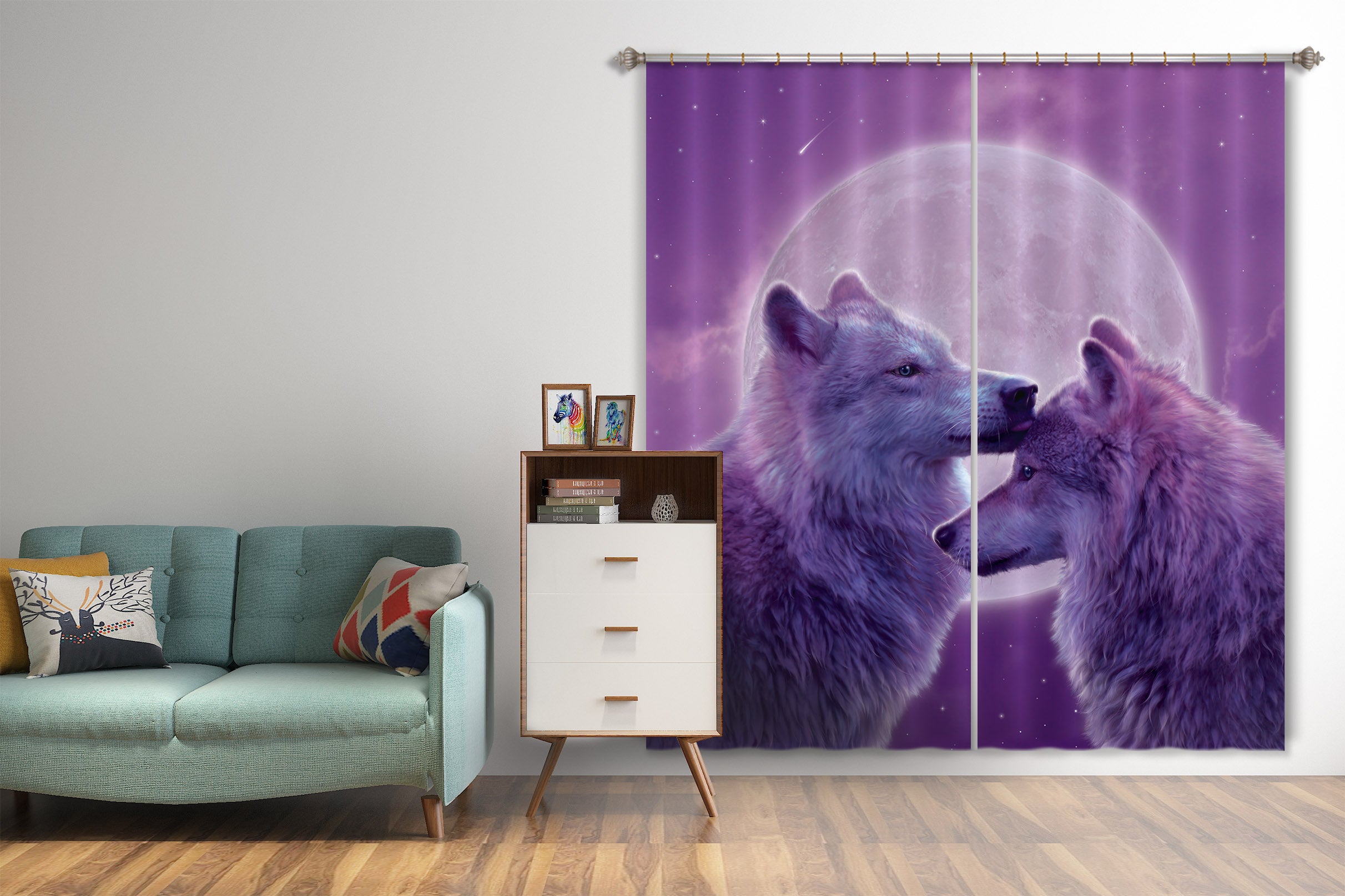 3D Loving Wolves 049 Vincent Hie Curtain Curtains Drapes