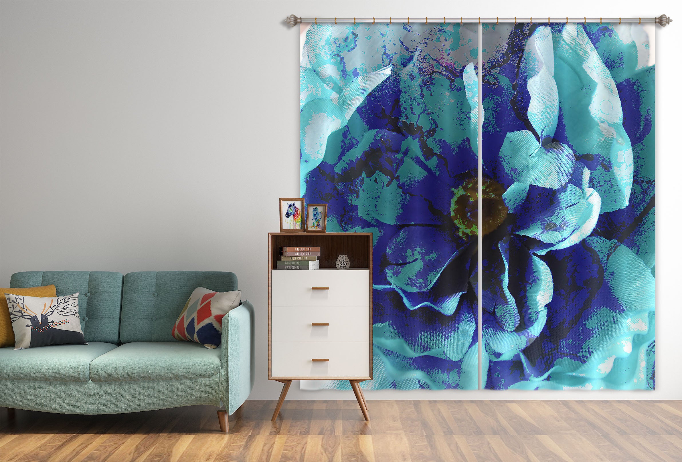 3D Blue Flower 71058 Shandra Smith Curtain Curtains Drapes