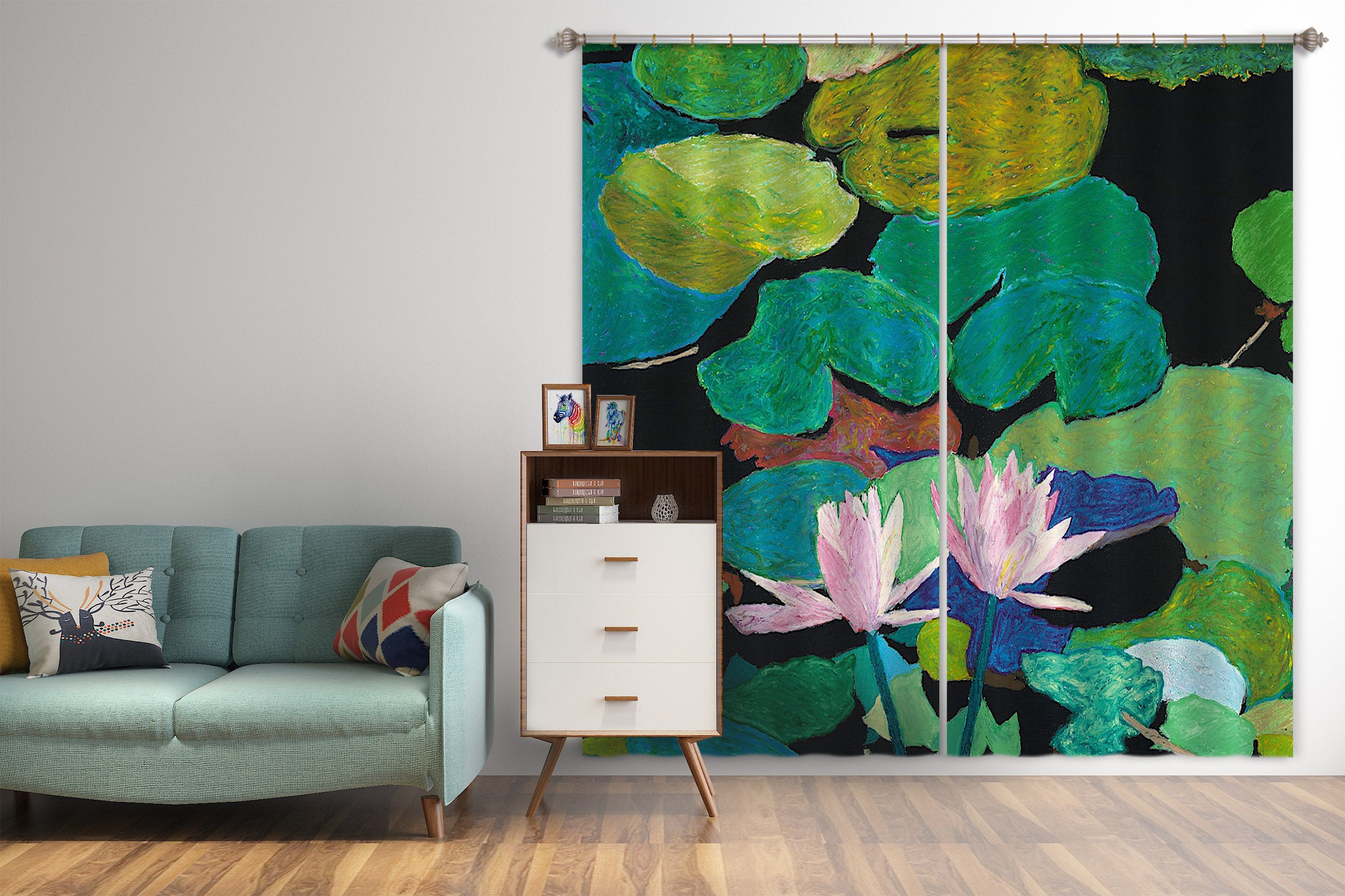 3D Lotus Pond 277 Allan P. Friedlander Curtain Curtains Drapes