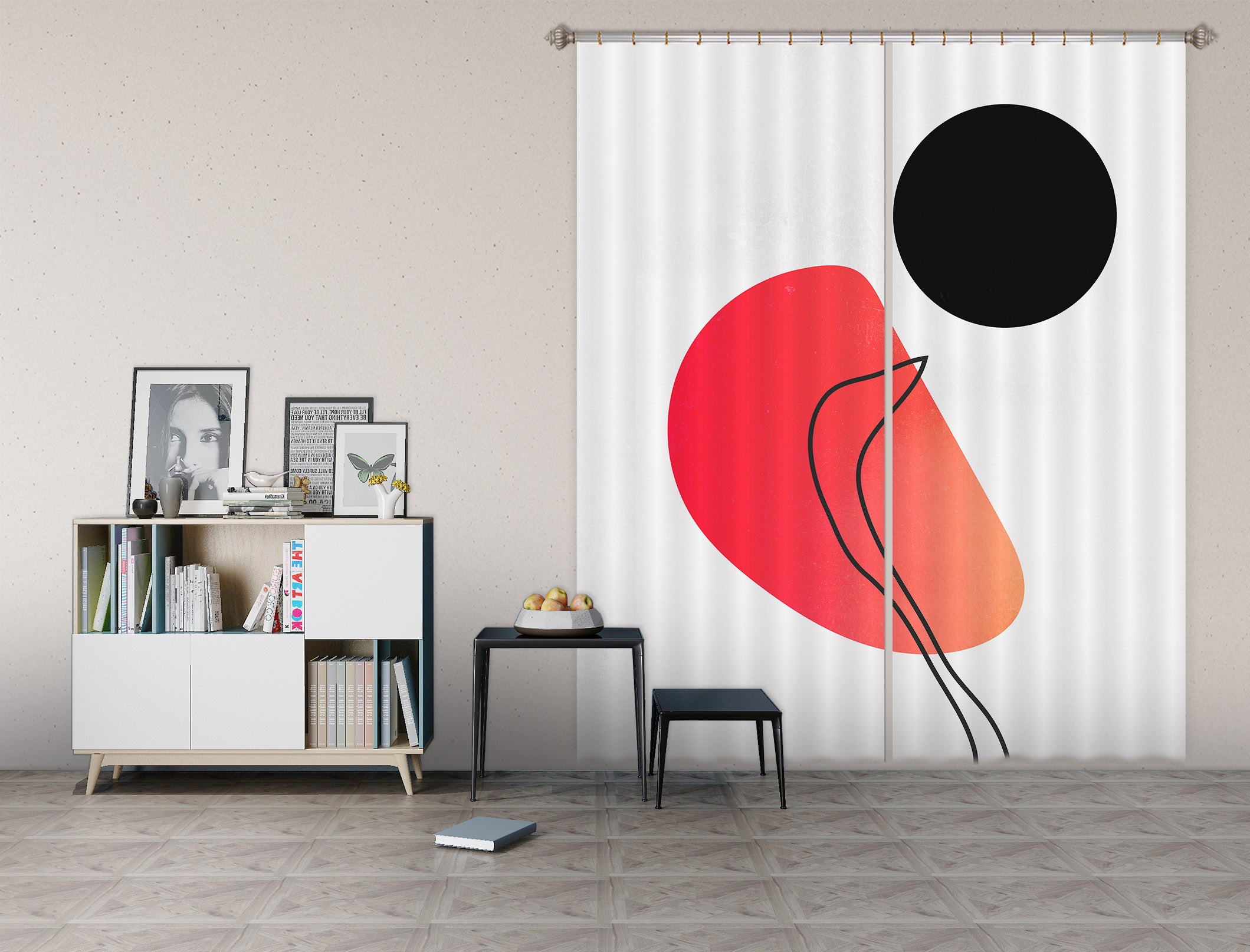 3D Black Circular Pattern 1004 Boris Draschoff Curtain Curtains Drapes