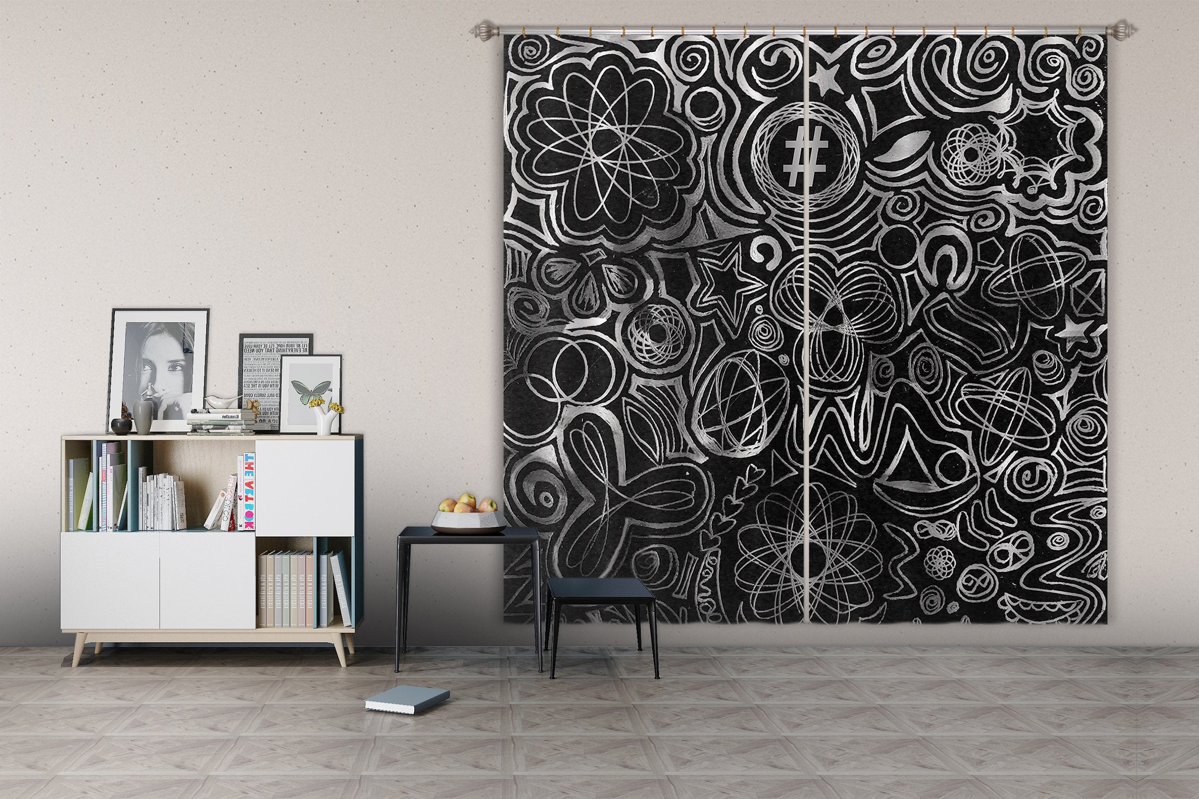 3D Black Pattern 049 Shandra Smith Curtain Curtains Drapes Wallpaper AJ Wallpaper 