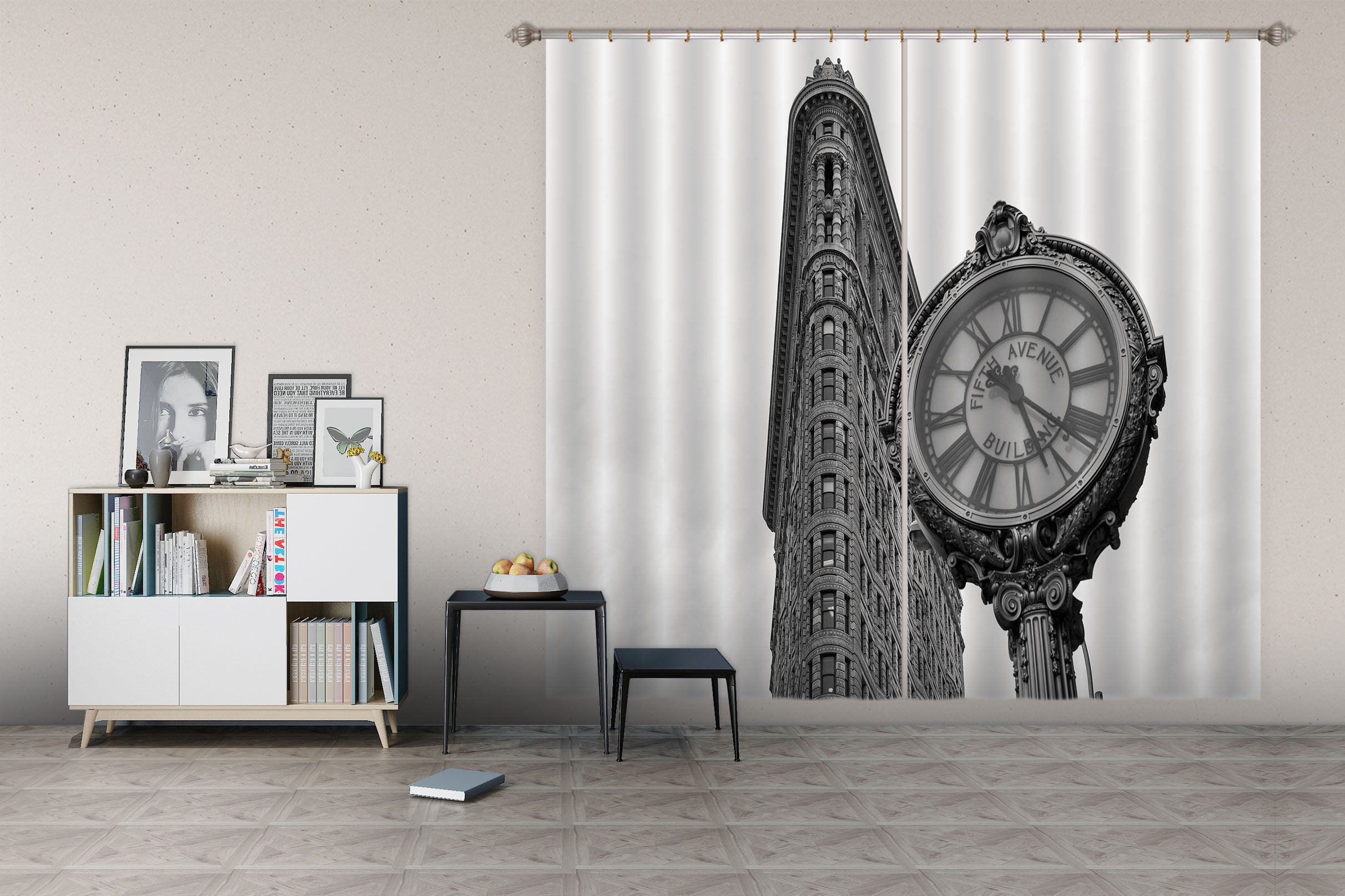 3D Grey Clock 194 Marco Carmassi Curtain Curtains Drapes