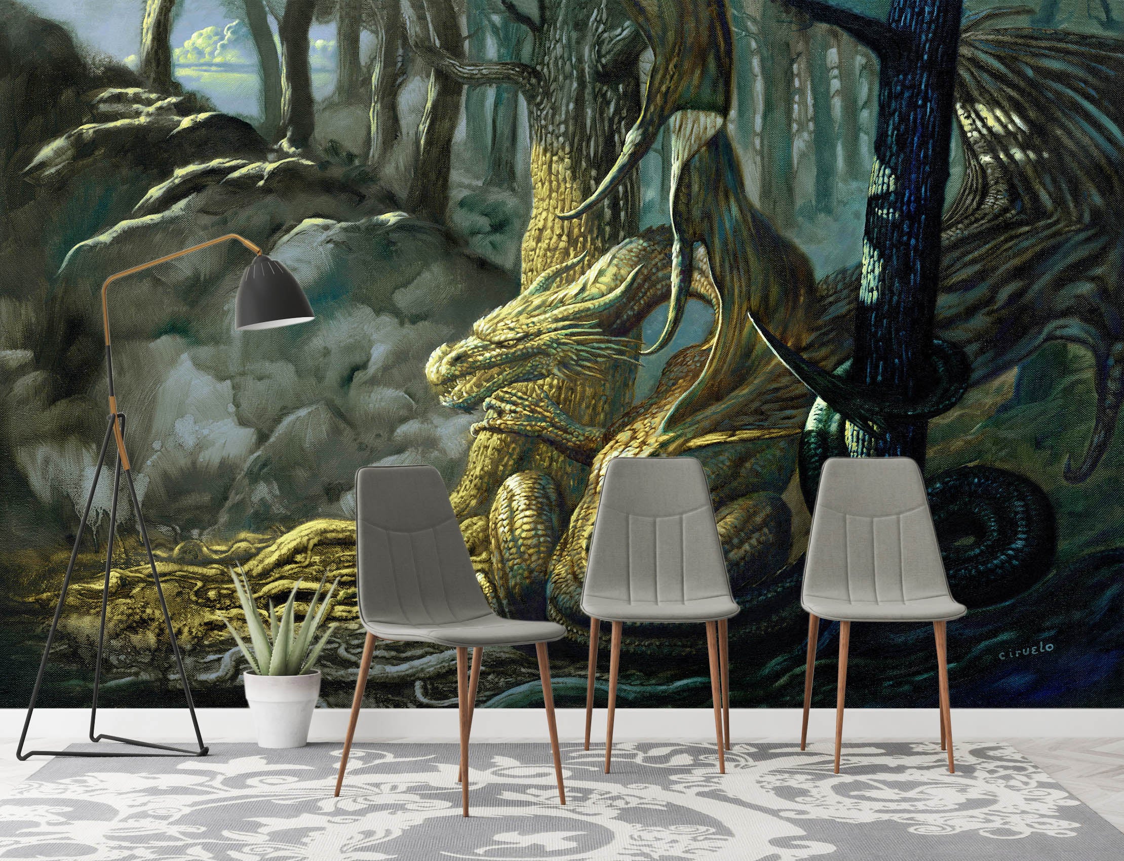 3D Forest Dragon 7072 Ciruelo Wall Mural Wall Murals