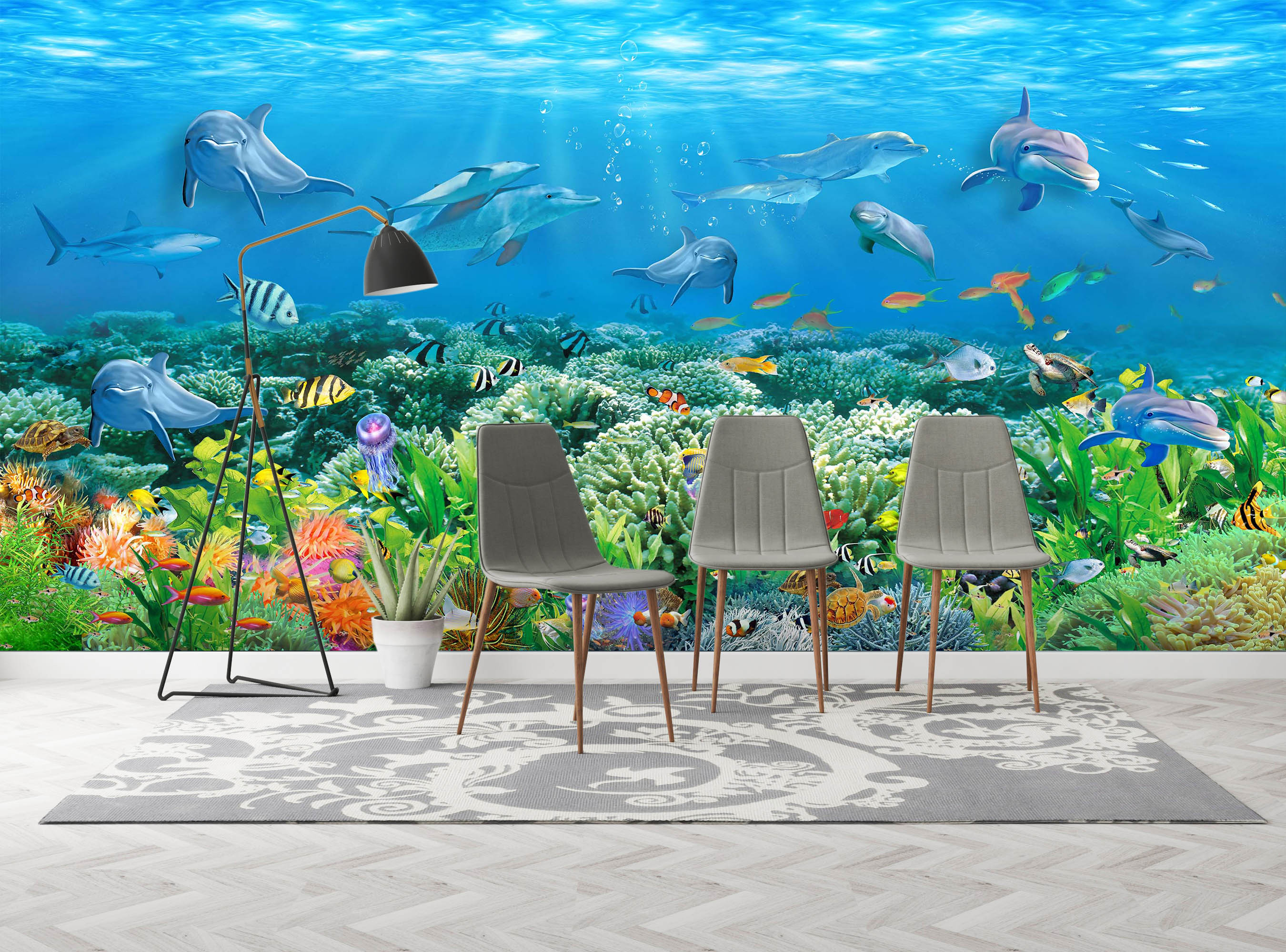 3D Undersea Fish School 1426 Wall Murals