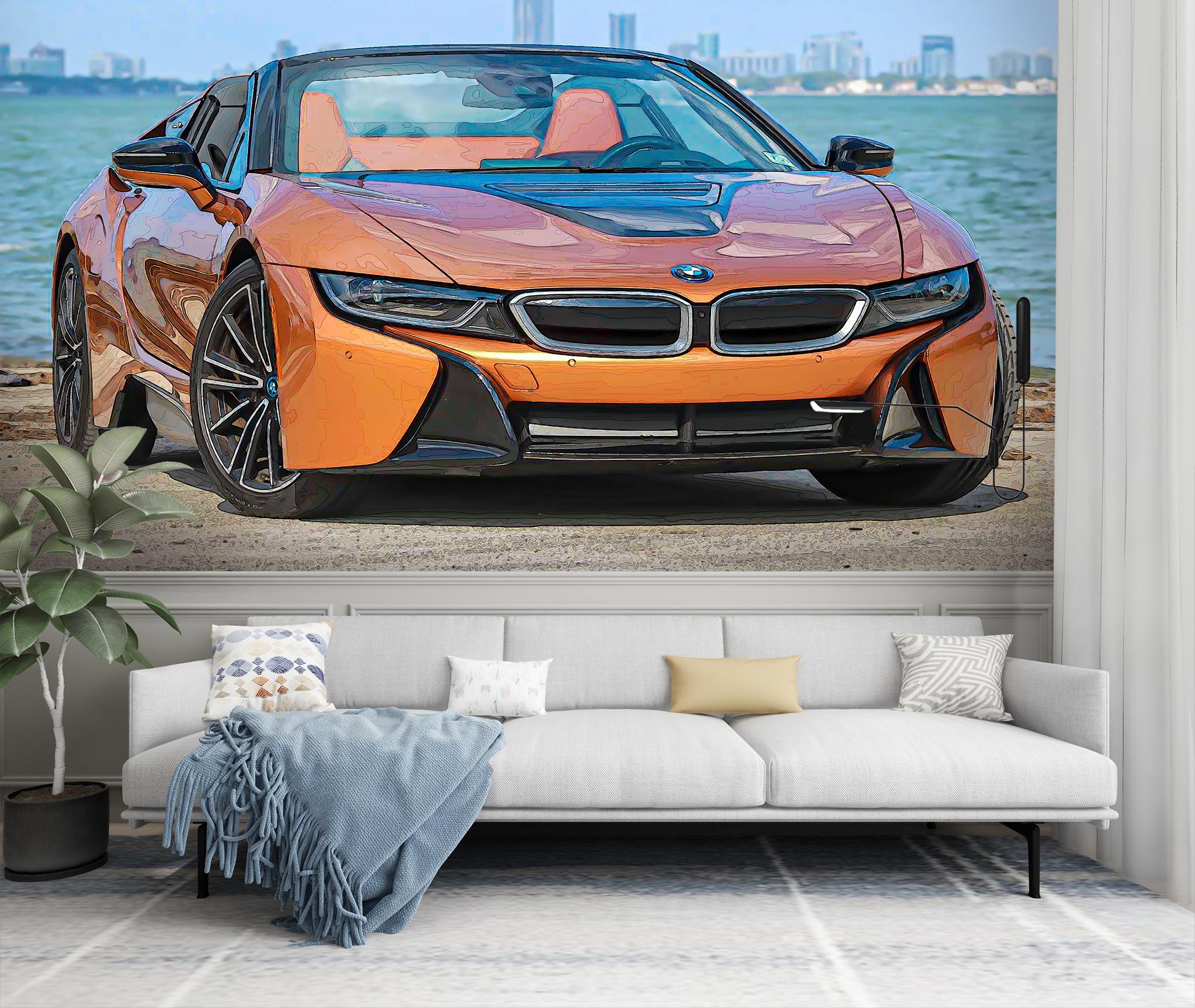 3D Orange Car 90219 Alius Herb Wall Mural Wall Murals