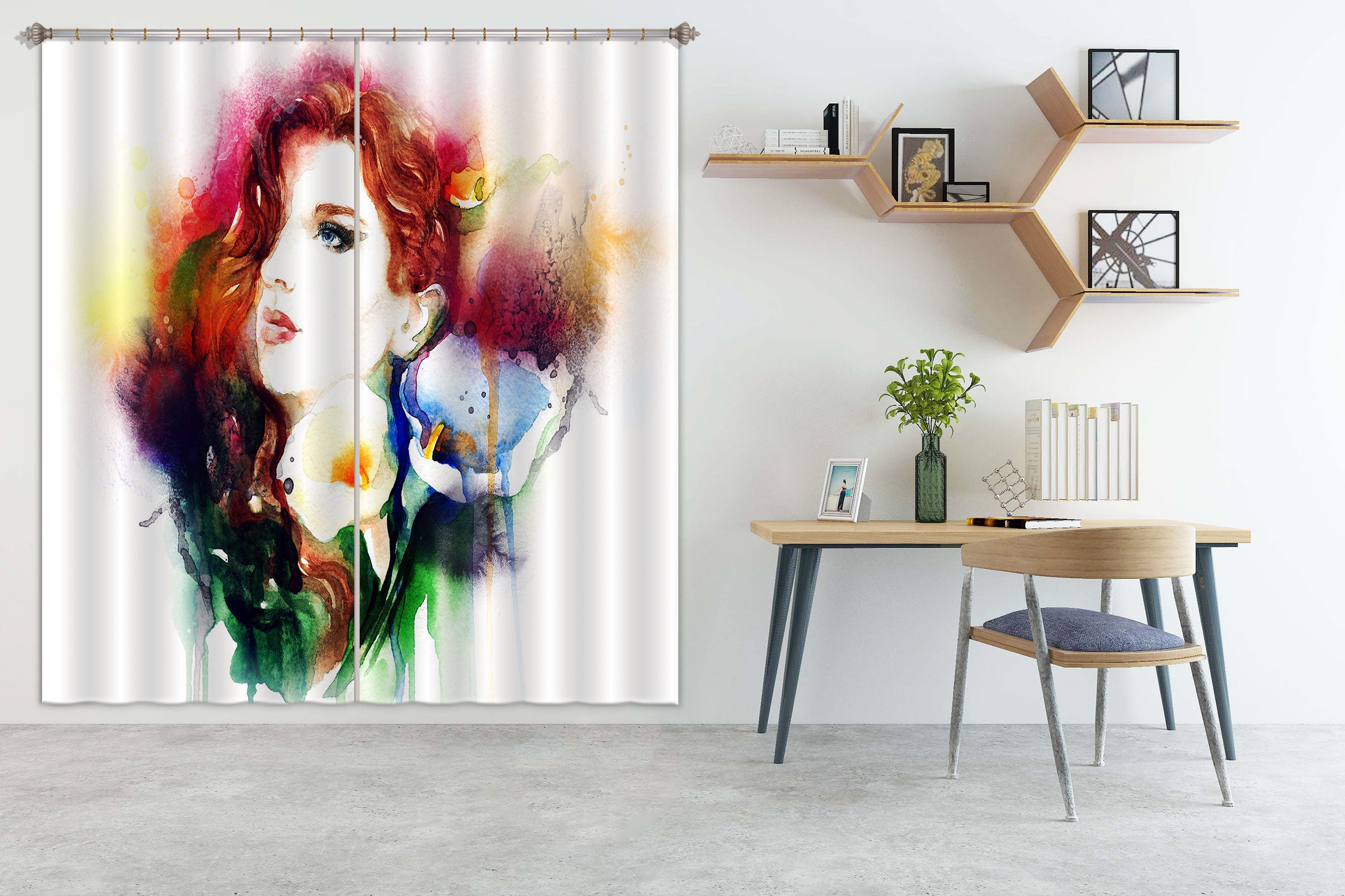 3D Redhead Woman 011 Curtains Drapes