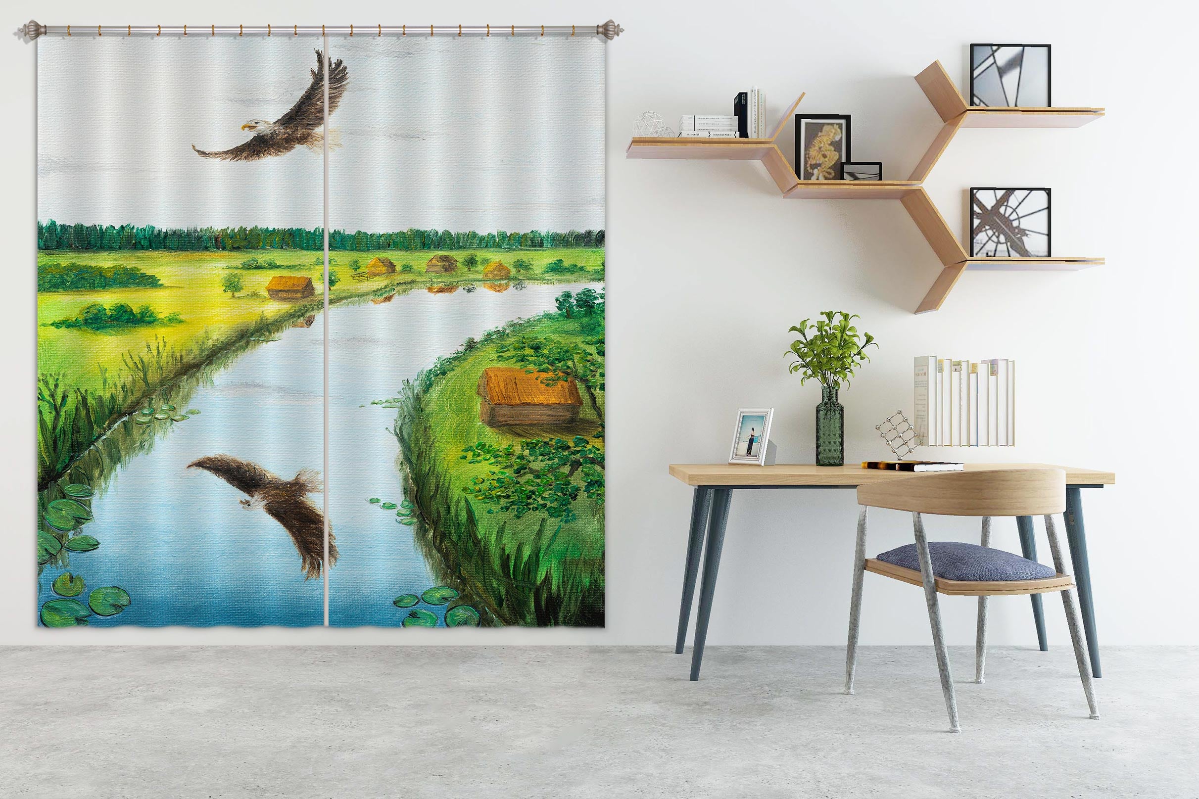 3D River Eagle 1709 Marina Zotova Curtain Curtains Drapes